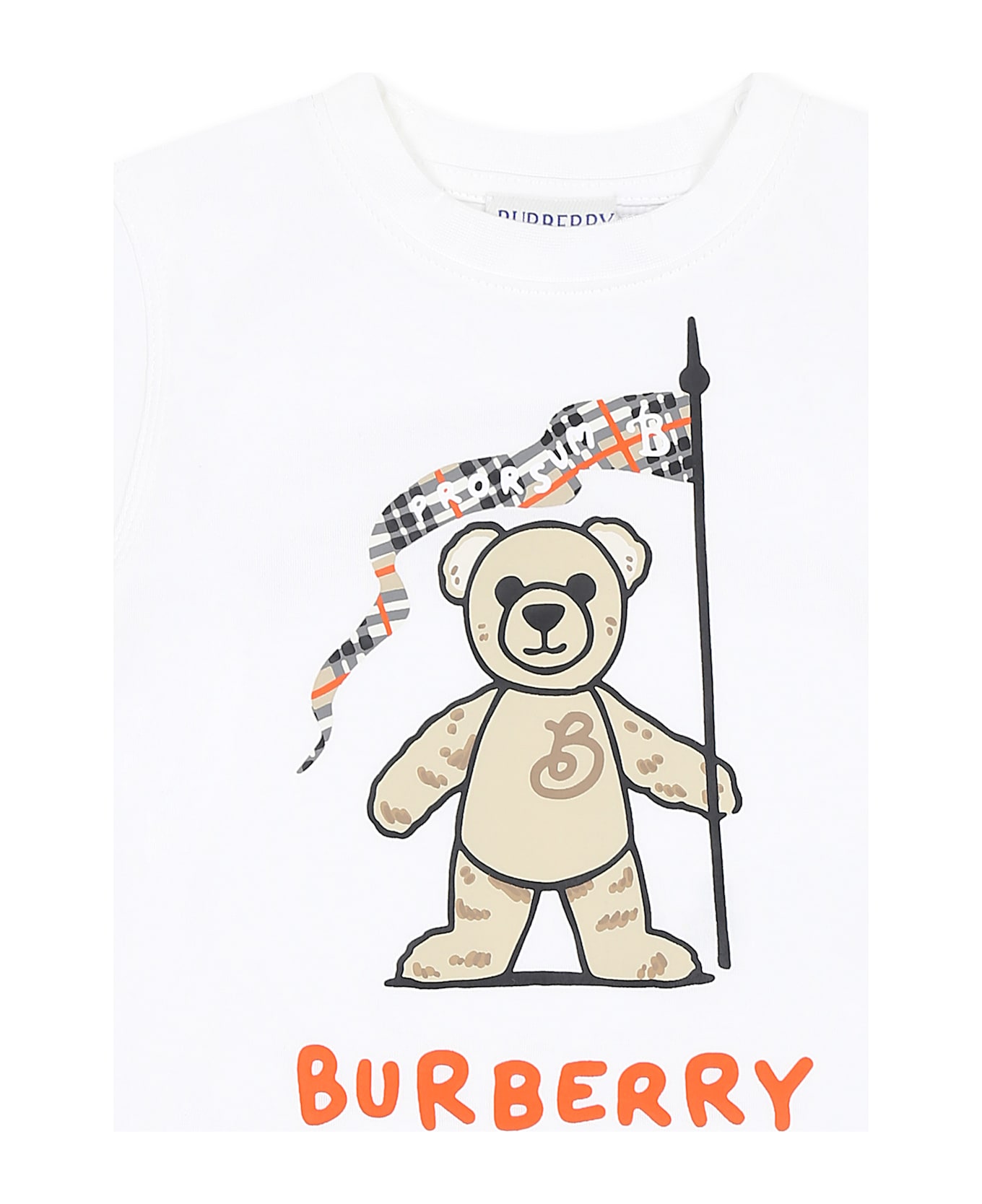 Burberry White T-shirt For Babykids With Thomas Bear - White