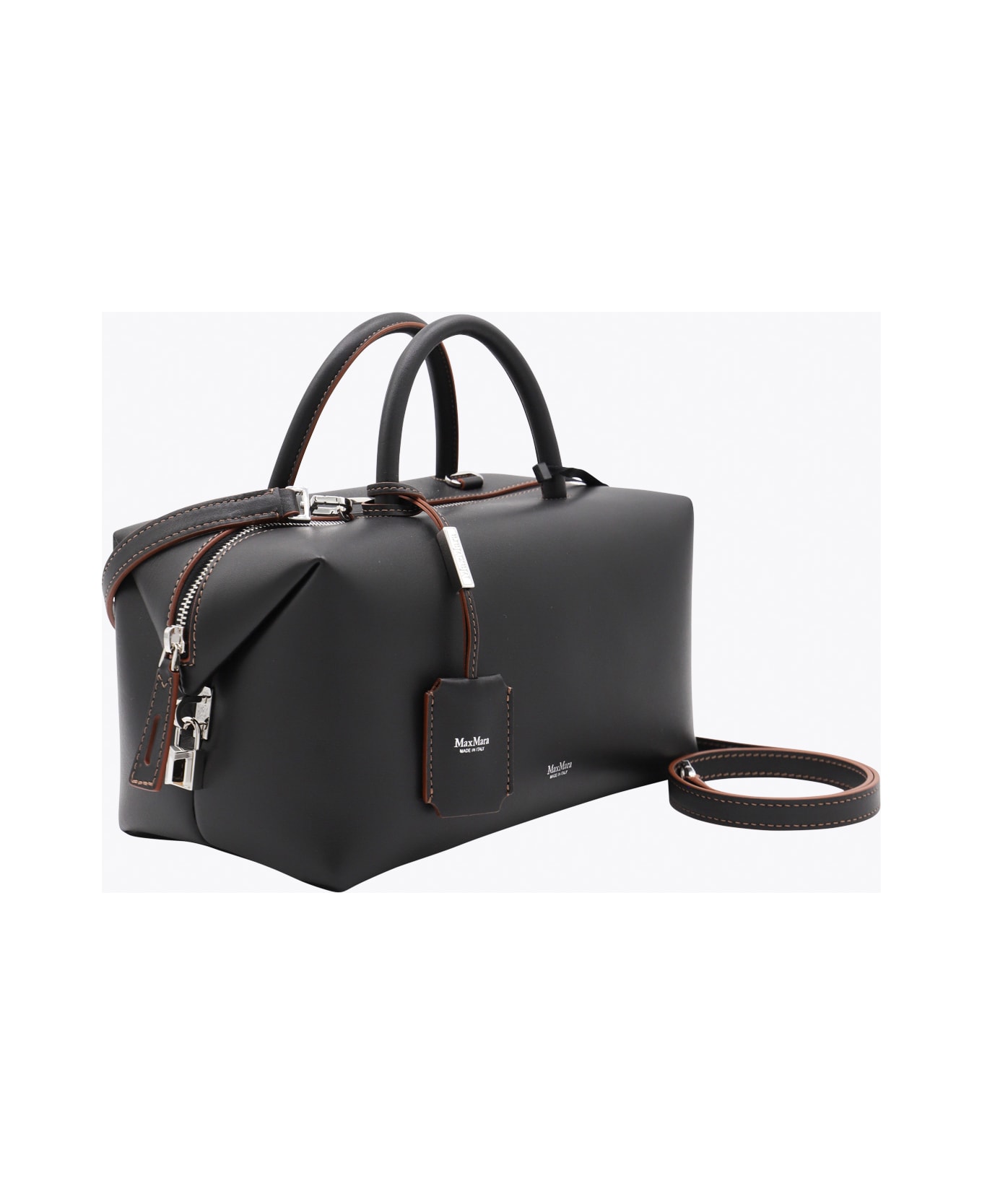 Max Mara Black Leather Holdallm Top Handle Bag - Black