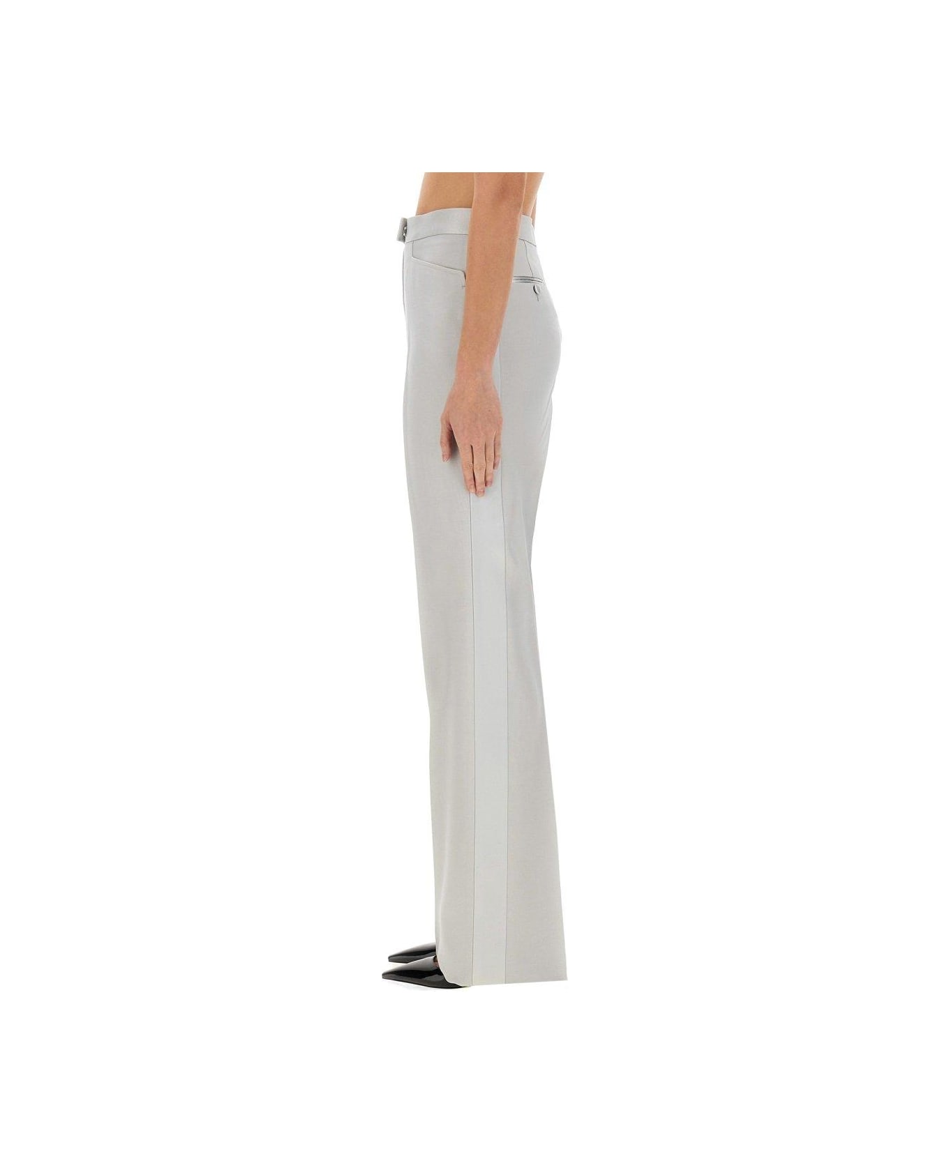 Tom Ford Lustrous Barathea Tailored Tuxedo Wide Leg Pants - GREY