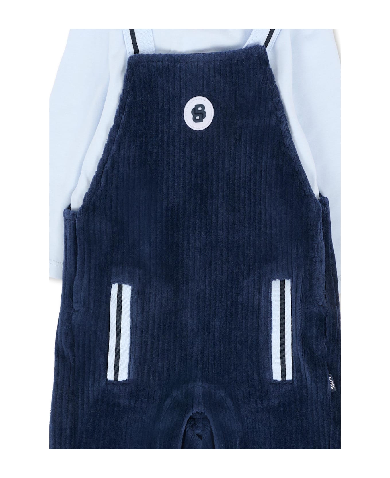 Hugo Boss Blue Dungarees For Baby Boy With Logo - Blue