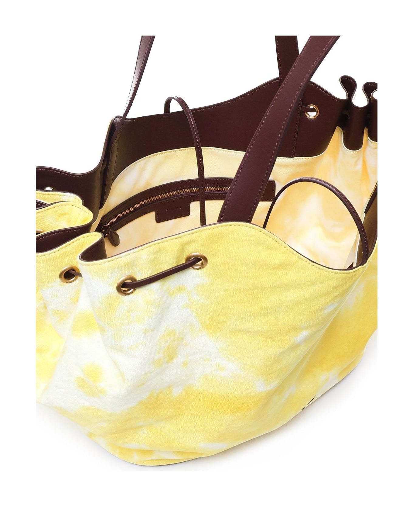 Pinko Logo Printed Drawstring Tote Bag - Yellow トートバッグ