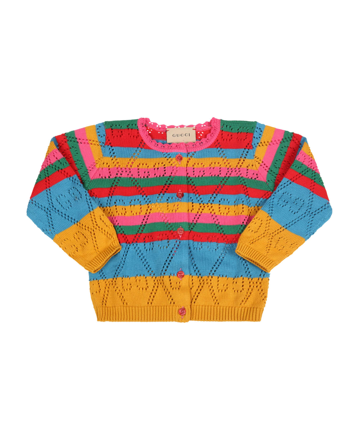 Gucci Multicolor Cardigan For Baby Girl With Double Gg - Multicolor