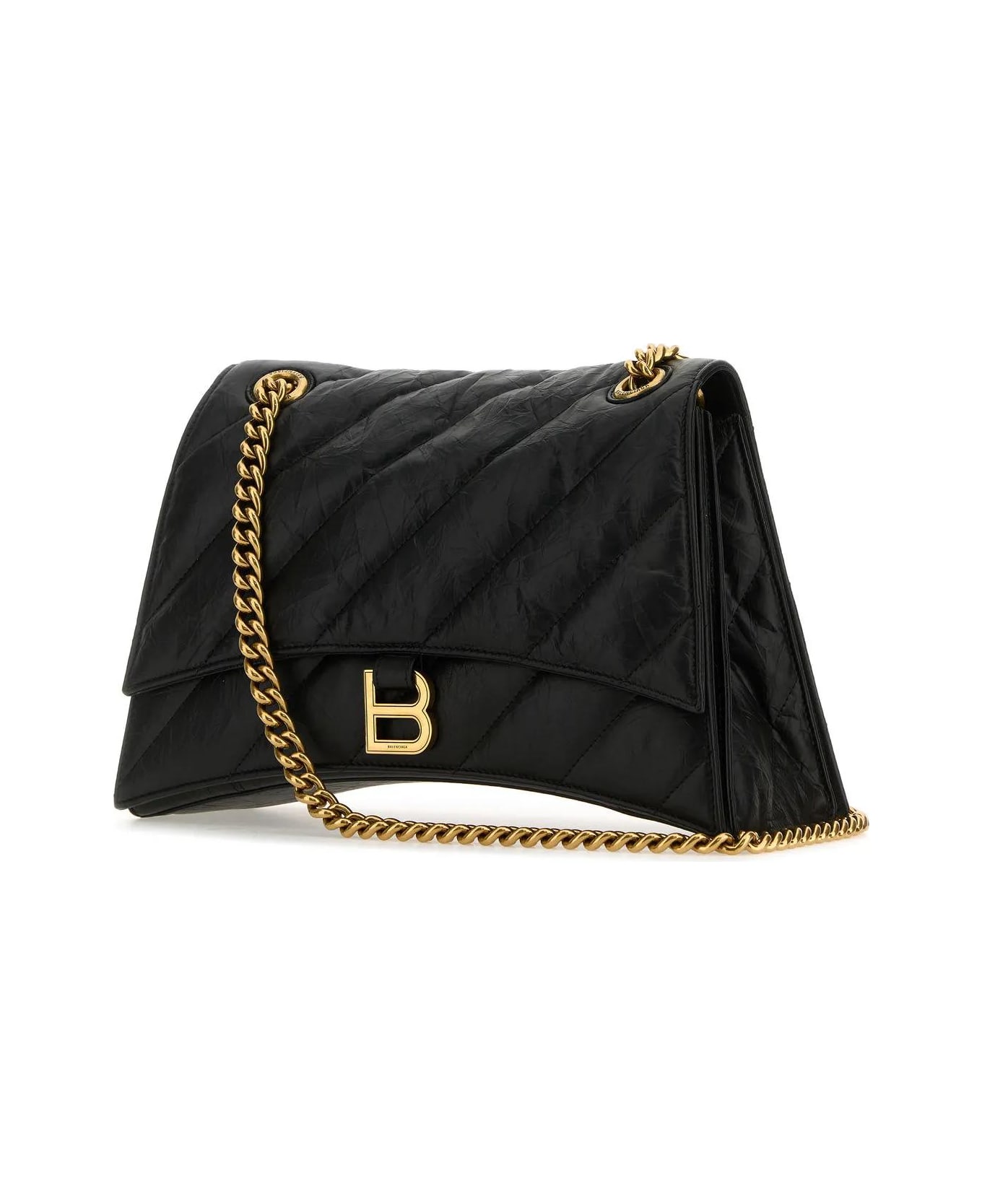 Balenciaga Black Leather Medium Crush Shoulder Bag - Black