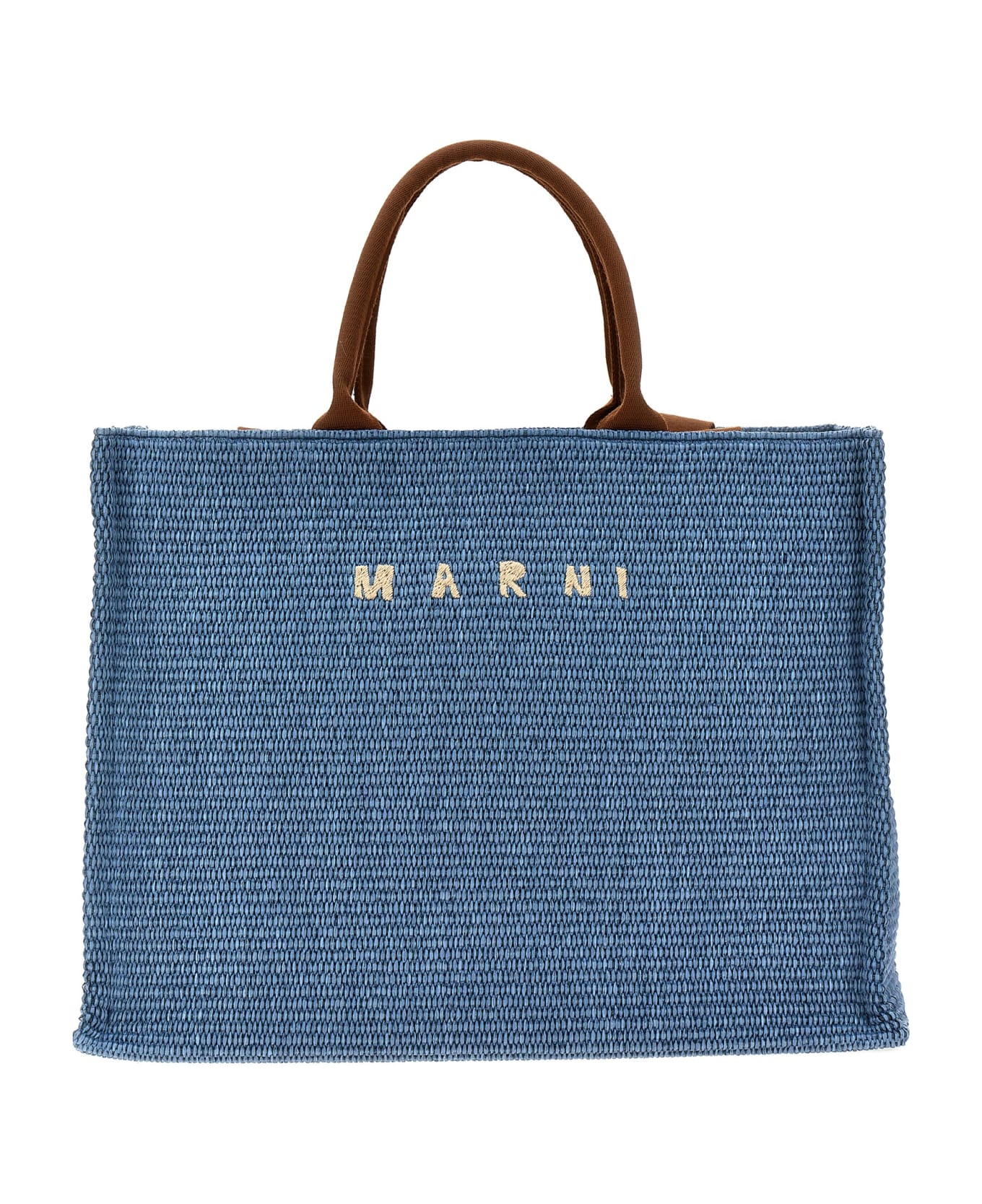 Marni Large Shopping Bag With Logo Embroidery - Clear Blue