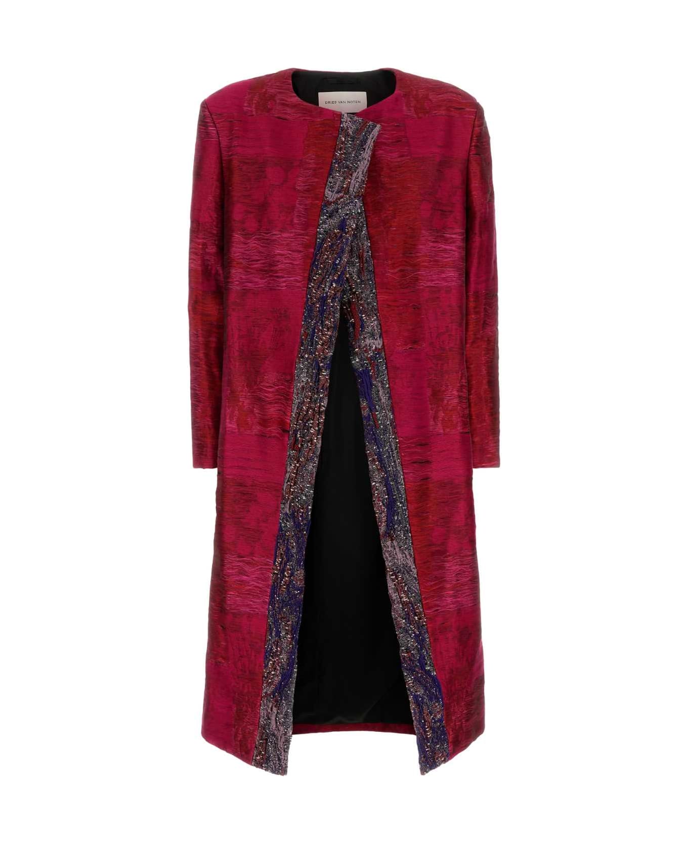 Dries Van Noten Embroidered Stretch Cotton Blend Coat - FUCHSIA