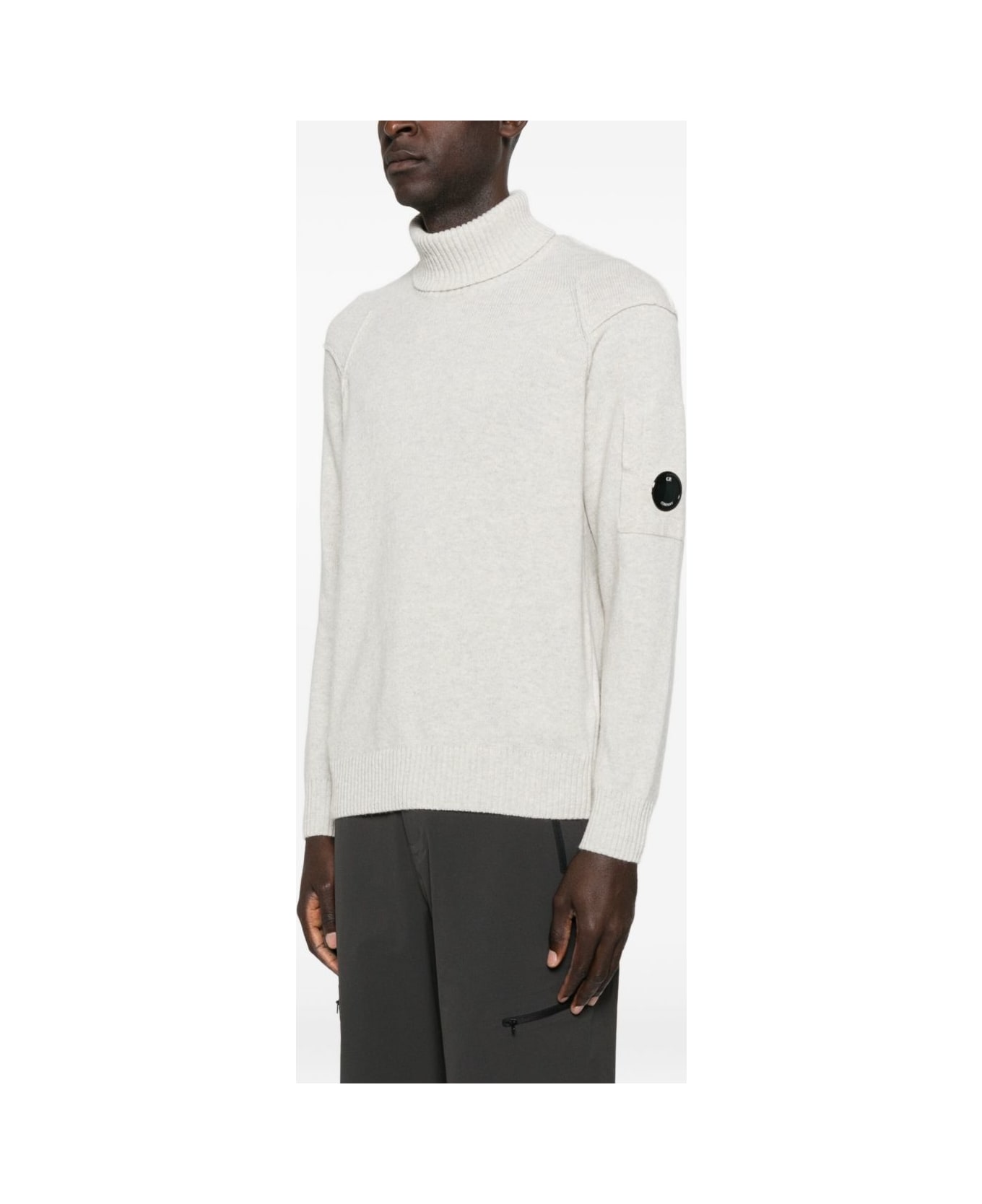 C.P. Company Logo Wool Turtle-neck Sweater - Light Grey