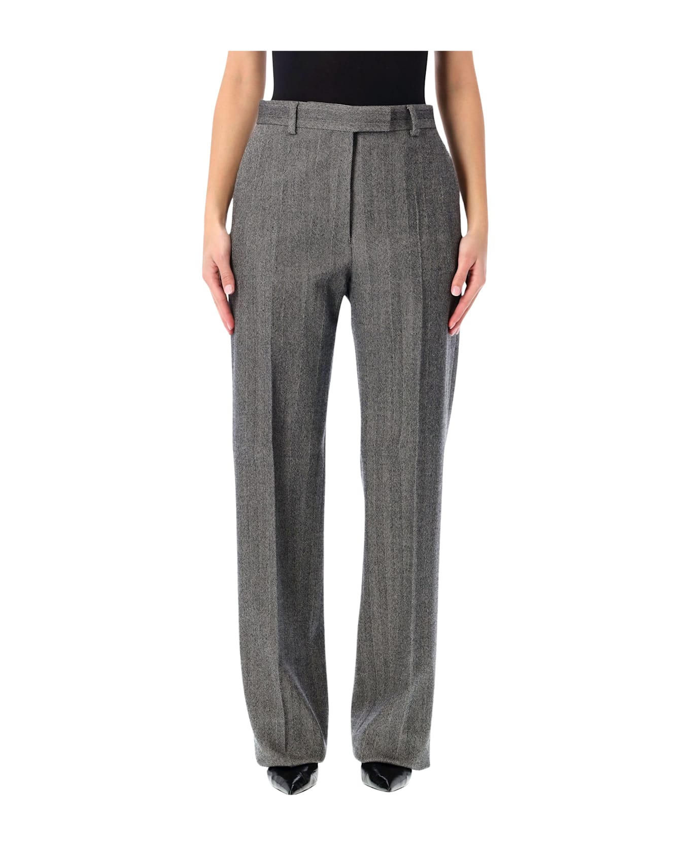 Ferragamo Chevron Wool Tailored Trousers - NERO WHITE