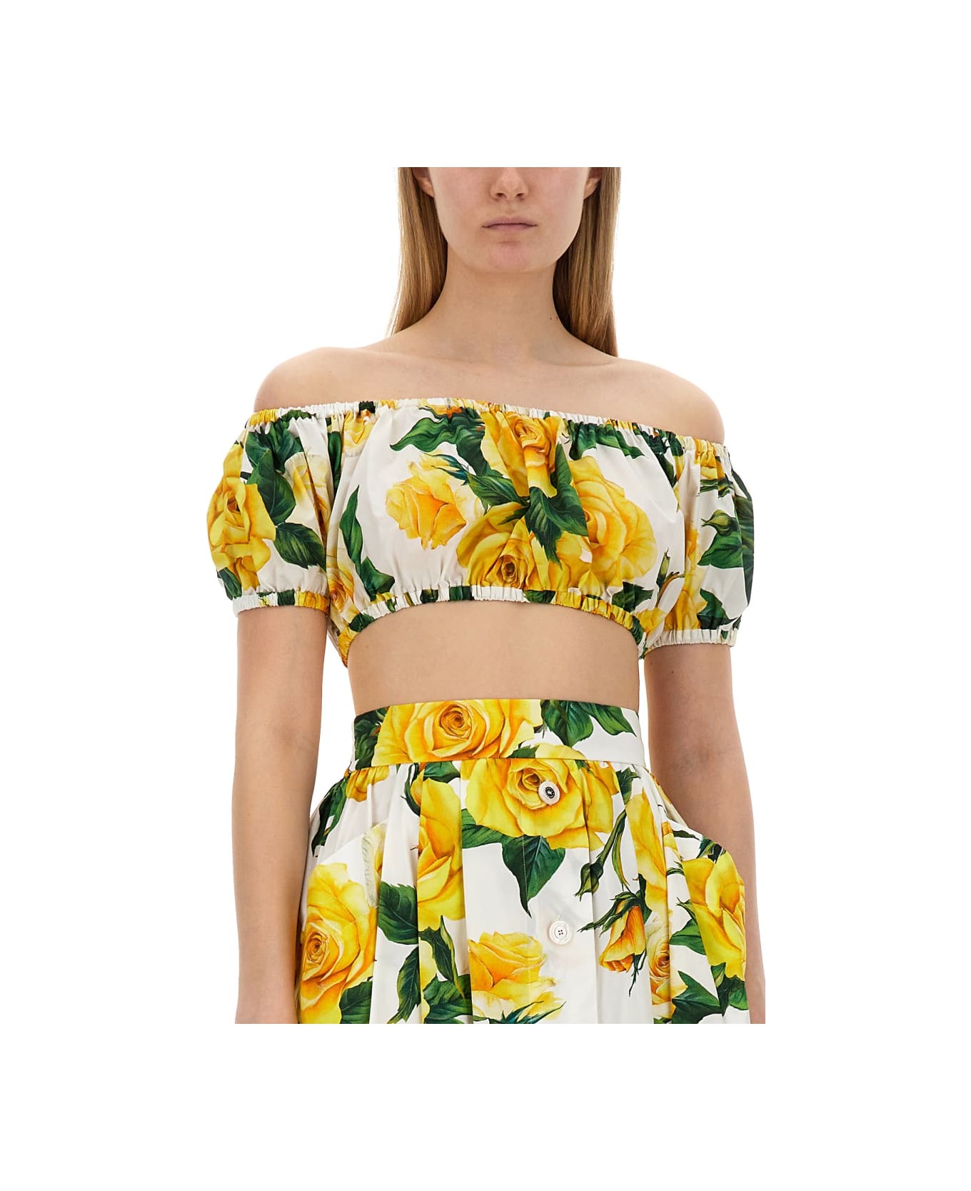 Dolce & Gabbana Crop Top With Floral Print - MULTICOLOUR