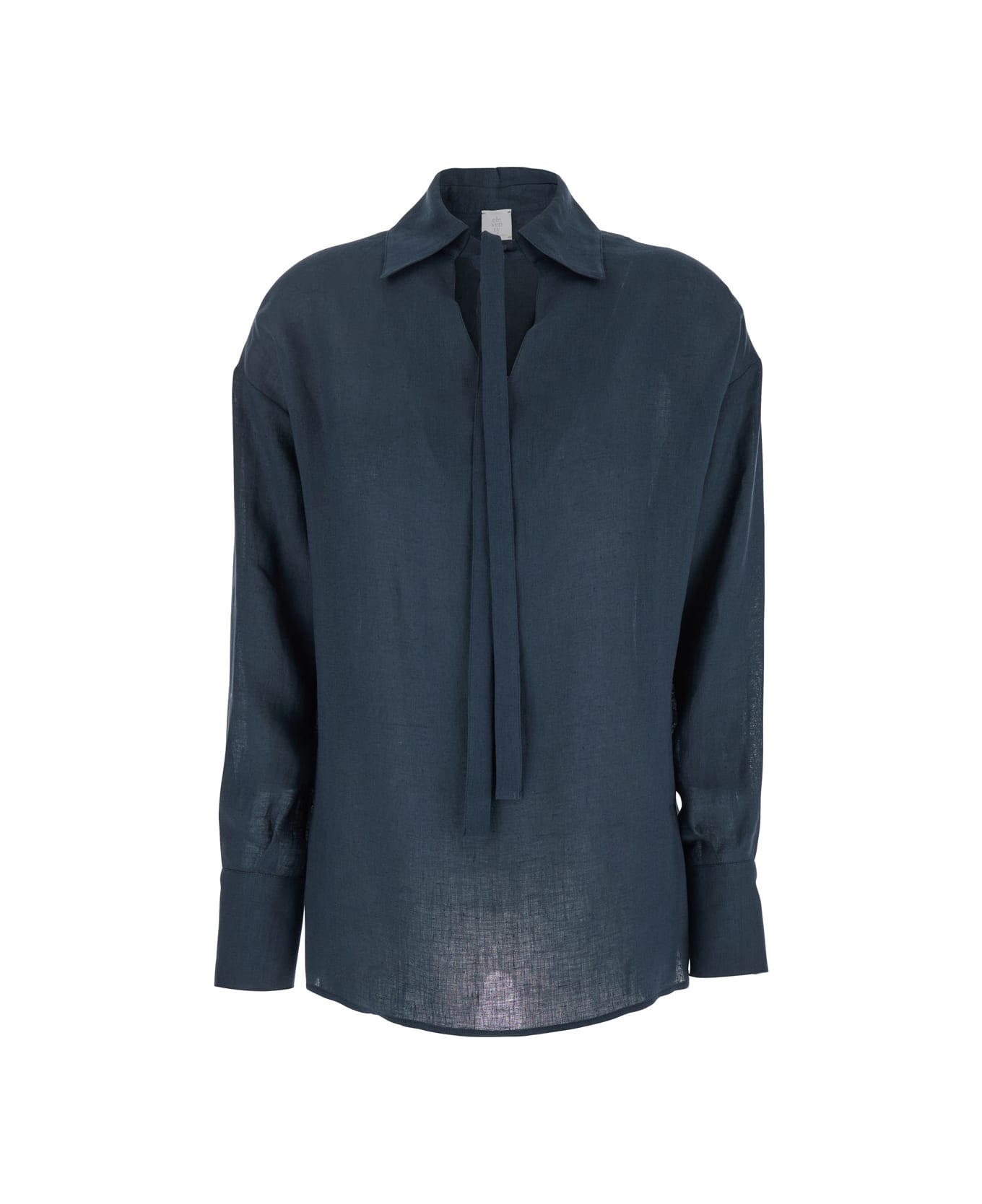 Eleventy Blue Shirt With Spread Collar And Front Tie Closure In Linen Woman - Blu