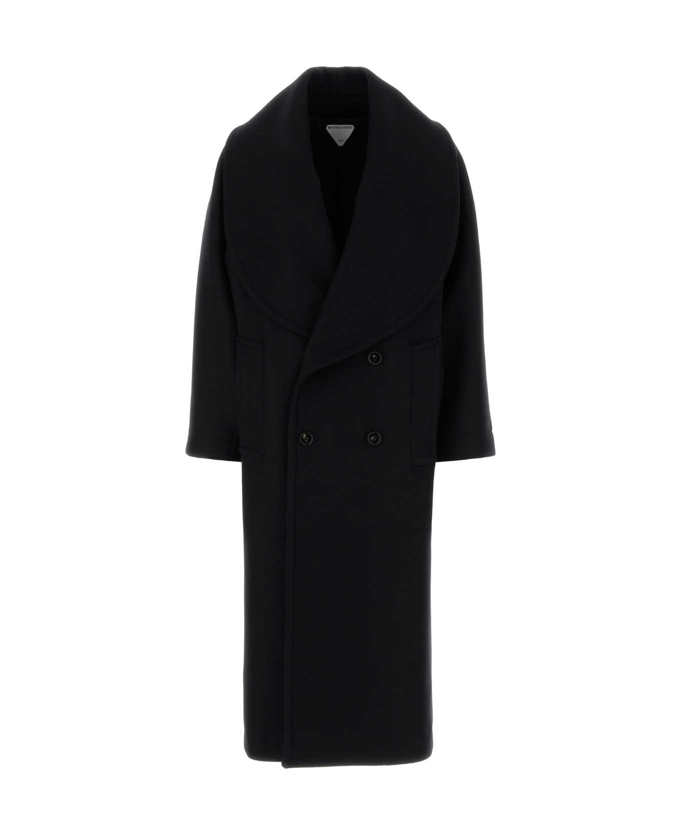 Bottega Veneta Black Stretch Wool Blend Coat - Black