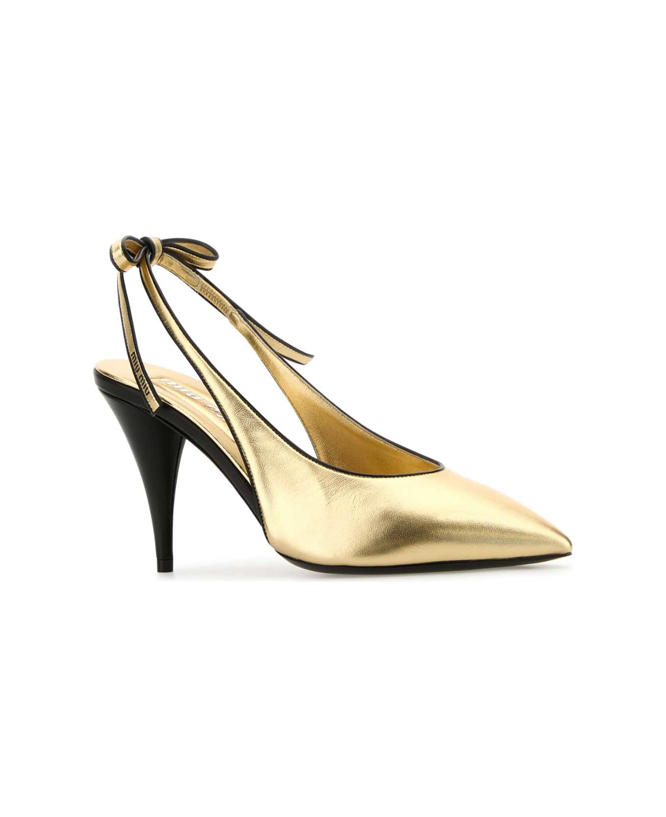 Miu Miu Gold Leather Pumps - PLATINONERO