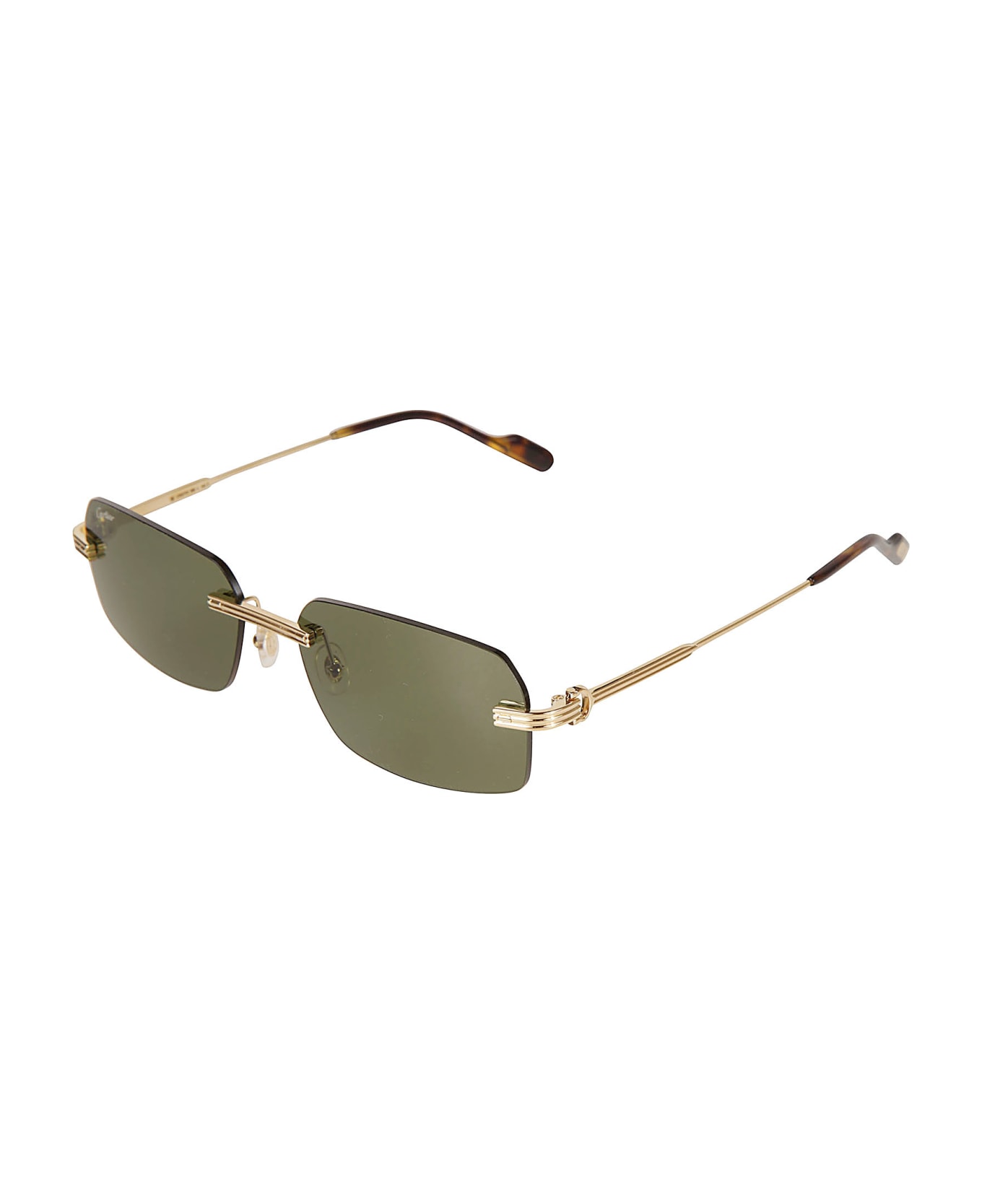 Cartier Eyewear Rectangle Rimless Sunglasses - 002 gold gold green