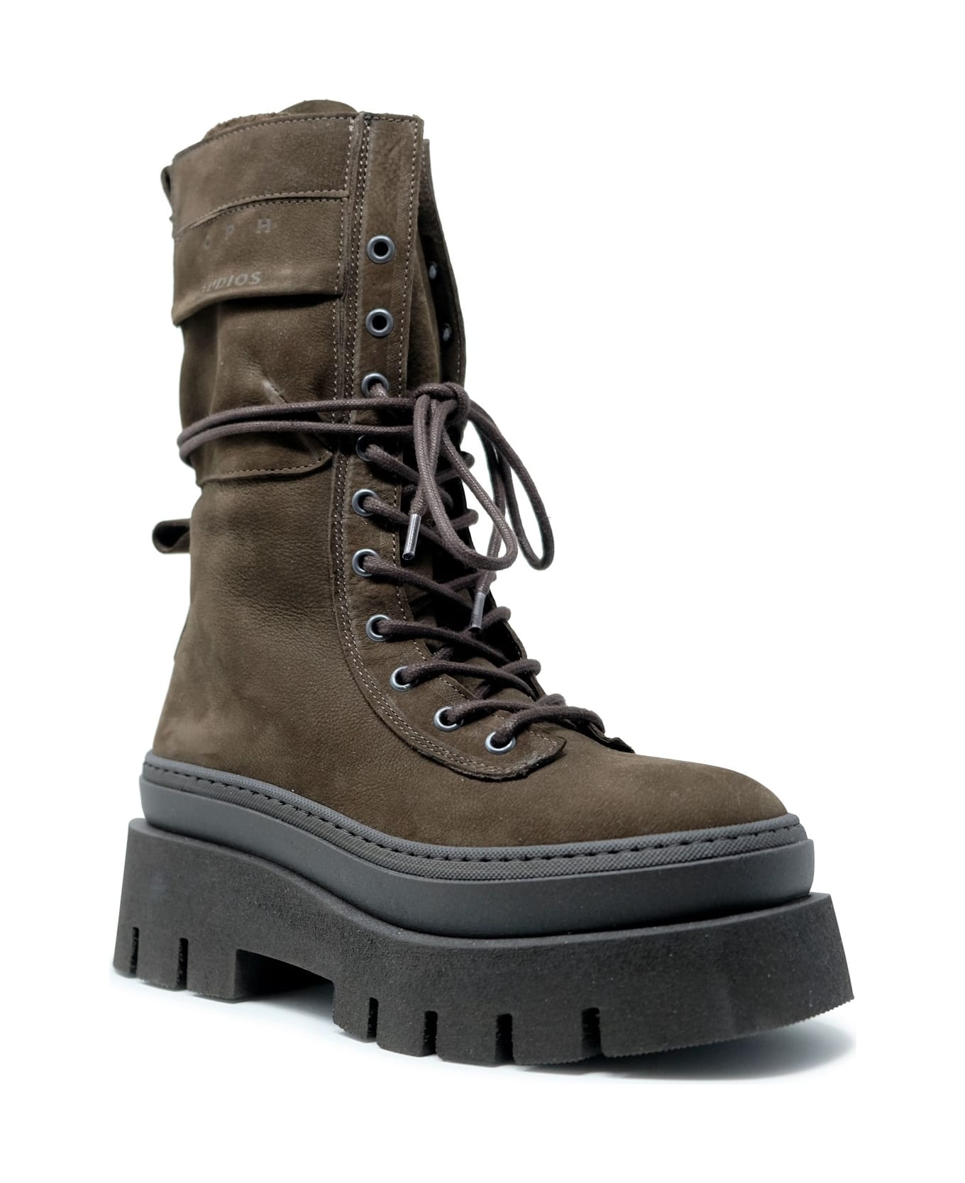 Copenhagen Nabuc Chocolate Lace Up Mid Boots - DARK BROWN