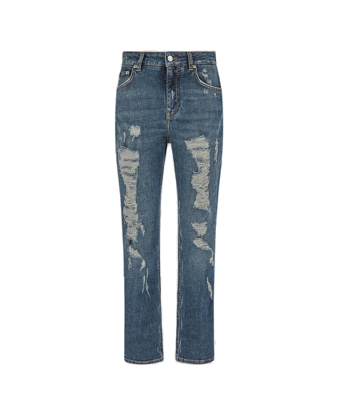 Dolce & Gabbana Distressed Straight Leg Cropped Jeans - Neutro デニム