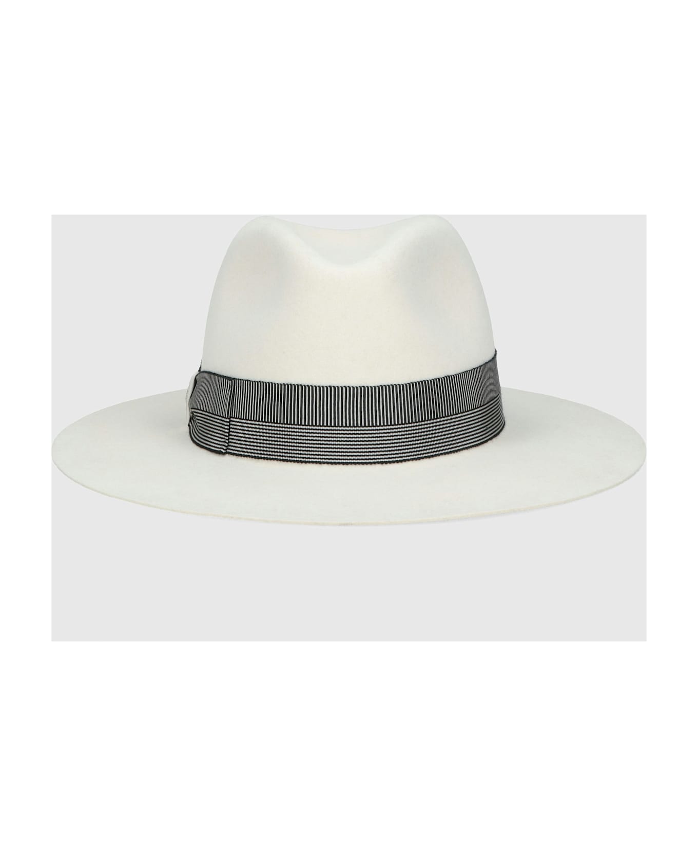 Borsalino Agata Alessandria Brushed Felt With Striped Hatband - WHITE