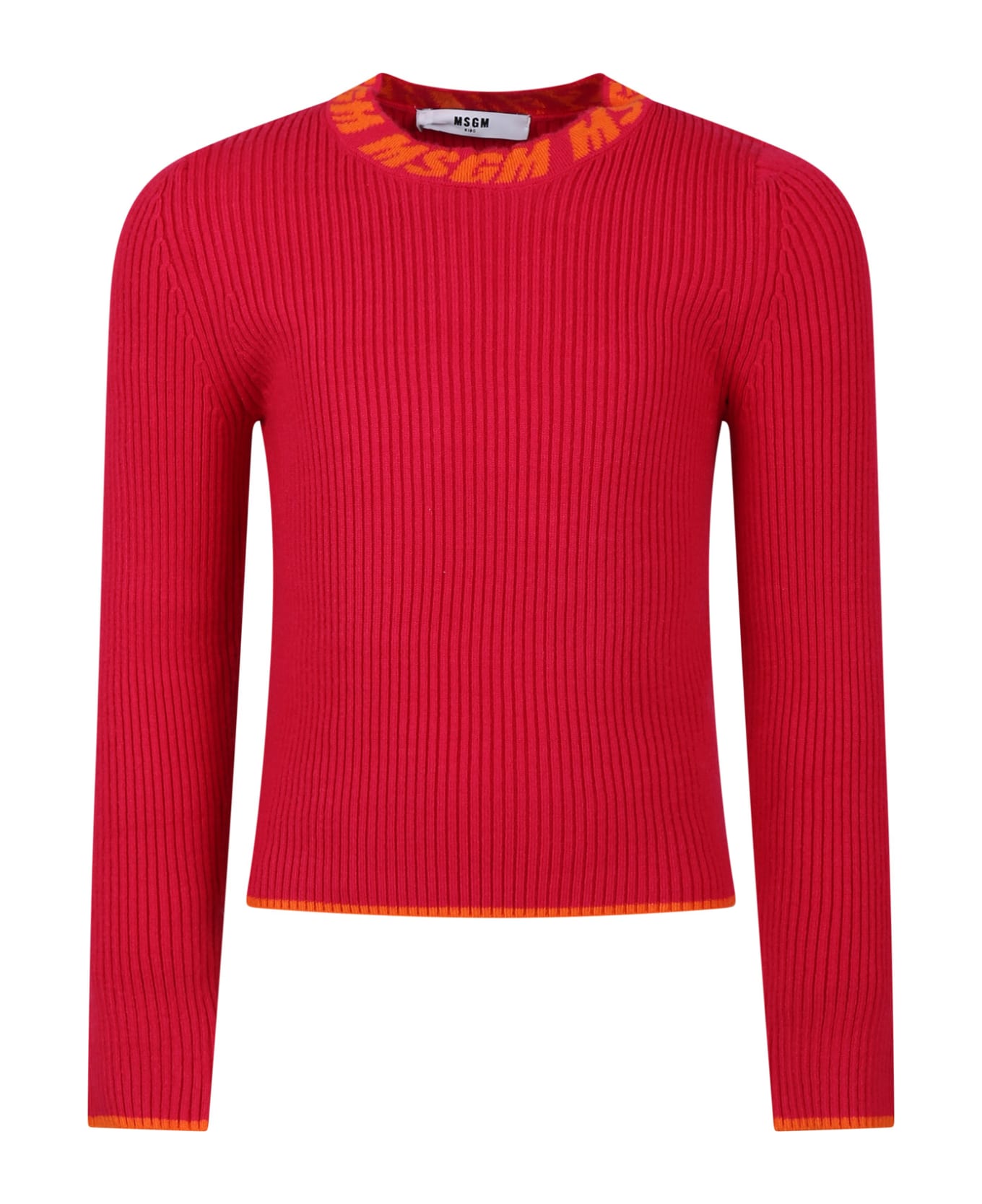 MSGM Fuchsia Turtleneck For Girl With Logo - Fuchsia