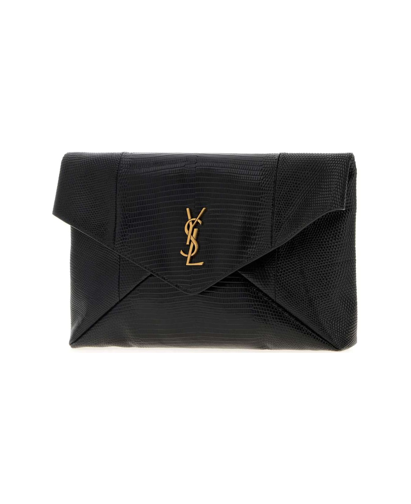 Saint Laurent Black Leather Clutch - NERONERO