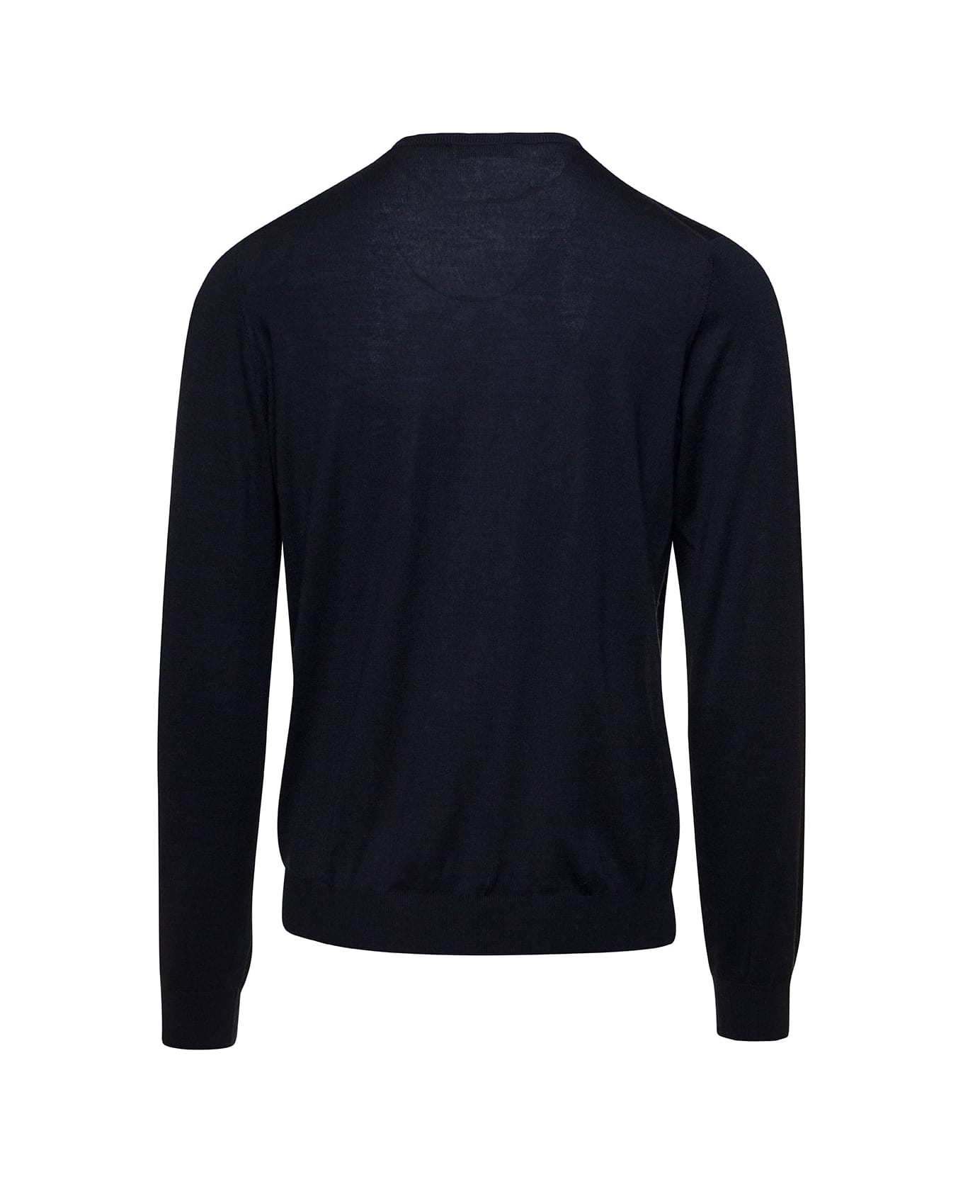 Laneus Blue Crewneck Sweater With Ribbed Trim In Wool And Silk Man - Blu