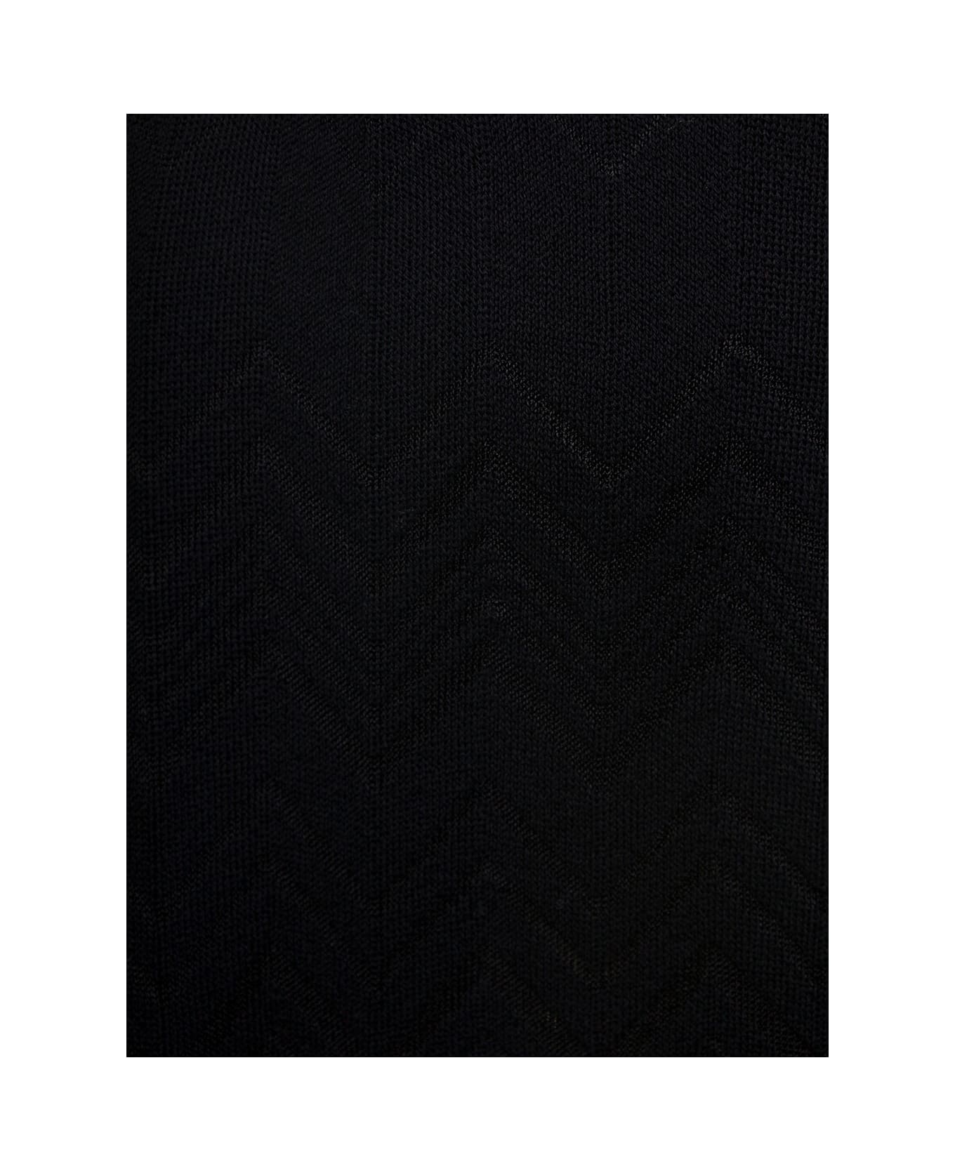 Missoni Wool Viscose Solid Colored Chevron Mini Skirt - Black