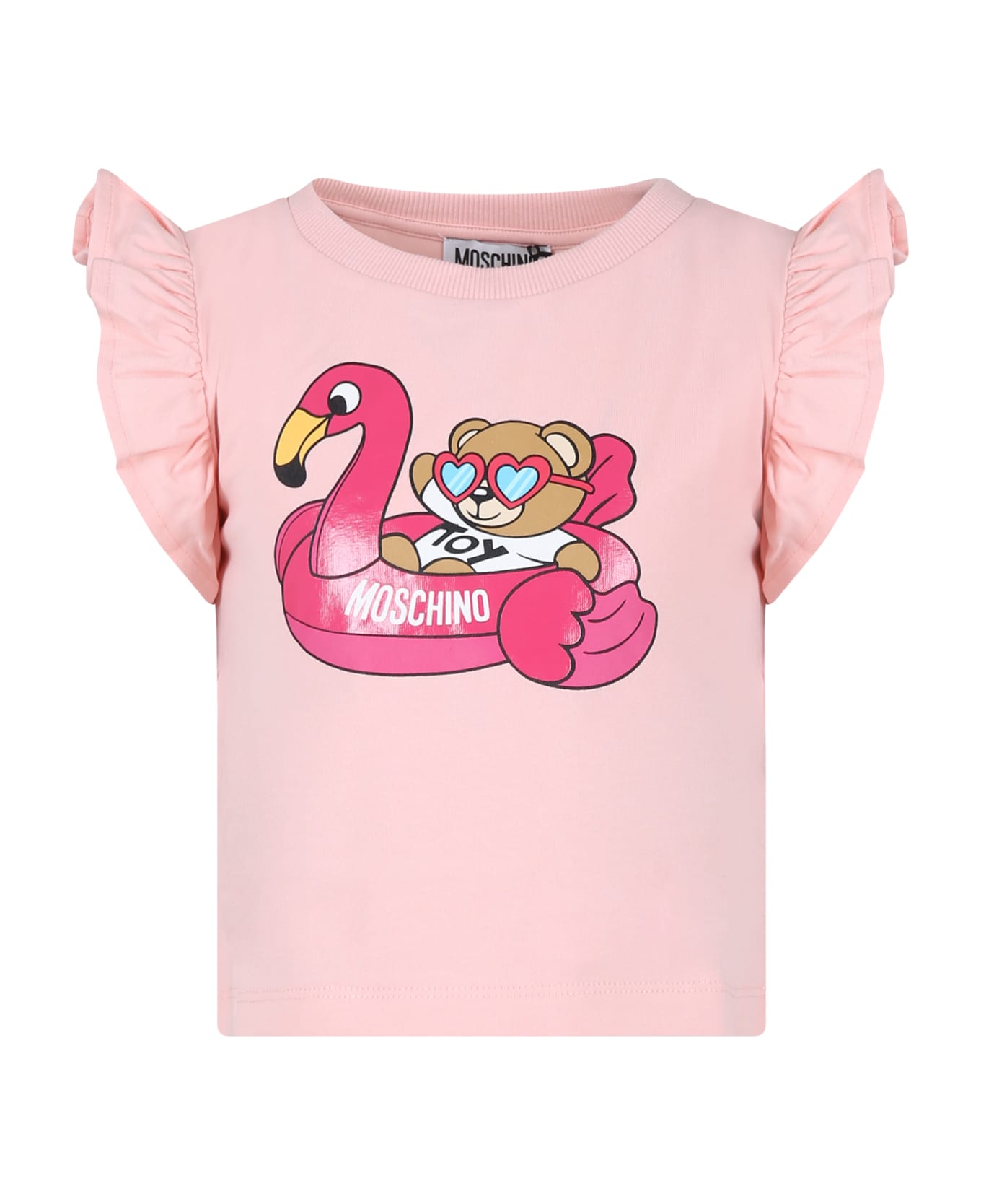 Moschino Pink T-shirt For Girl With Teddy Bear And Flamingo - Pink Tシャツ＆ポロシャツ