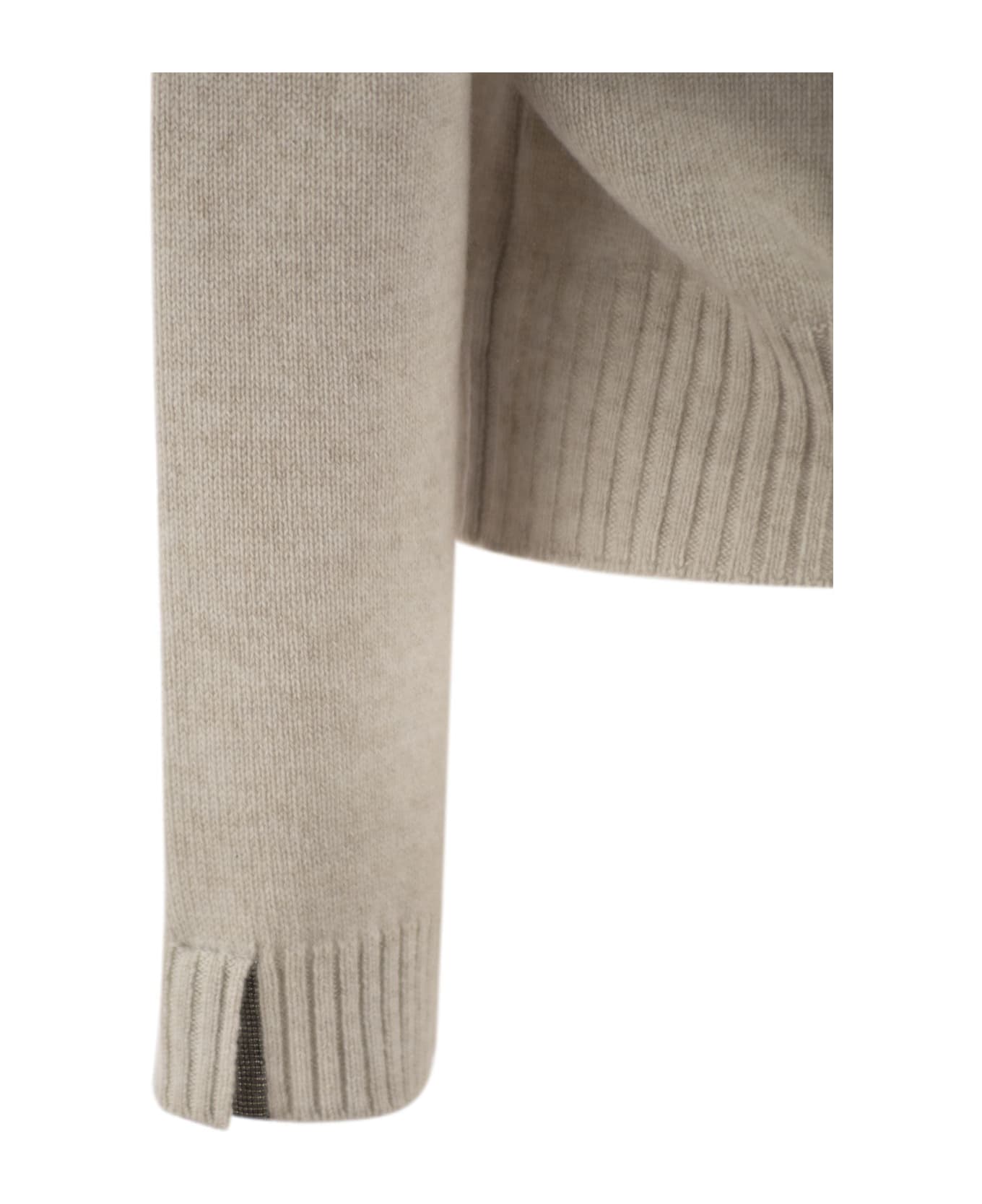 Brunello Cucinelli Cashmere Sweater With Shiny Cuff Details - Pearl