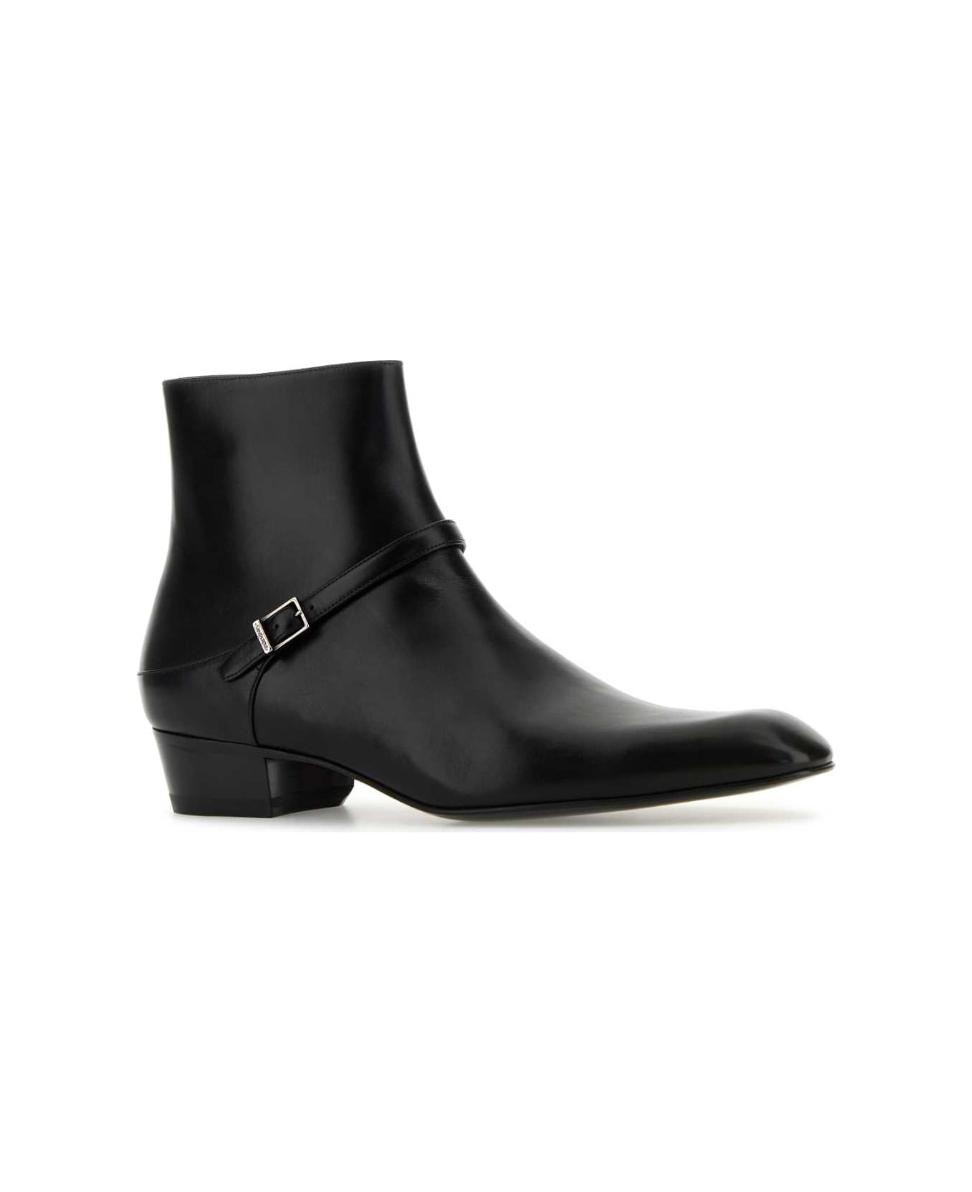 Saint Laurent Black Leather Augustin Ankle Boots - NERO