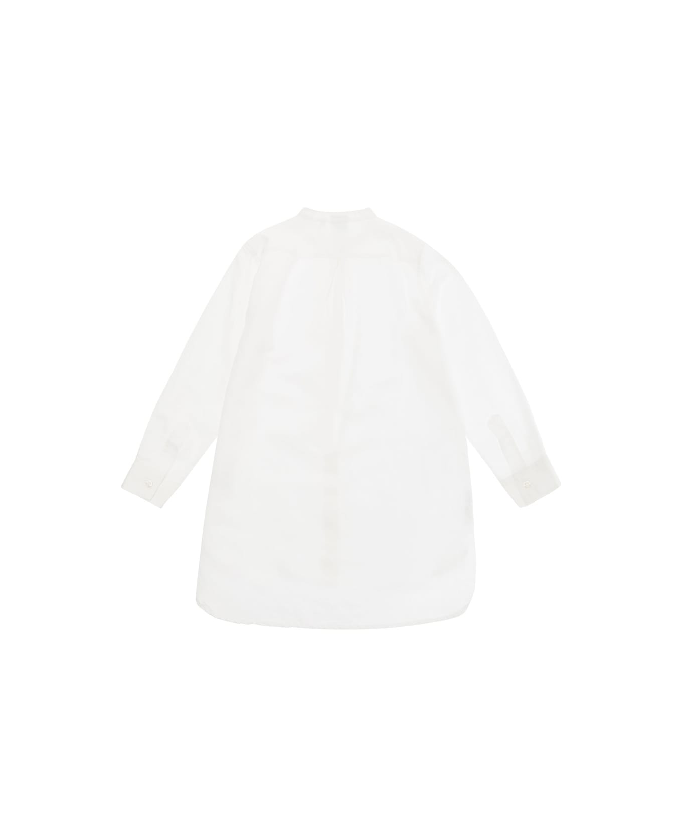 Aspesi White Band Collar Shirt In Linen Blend Girl - White