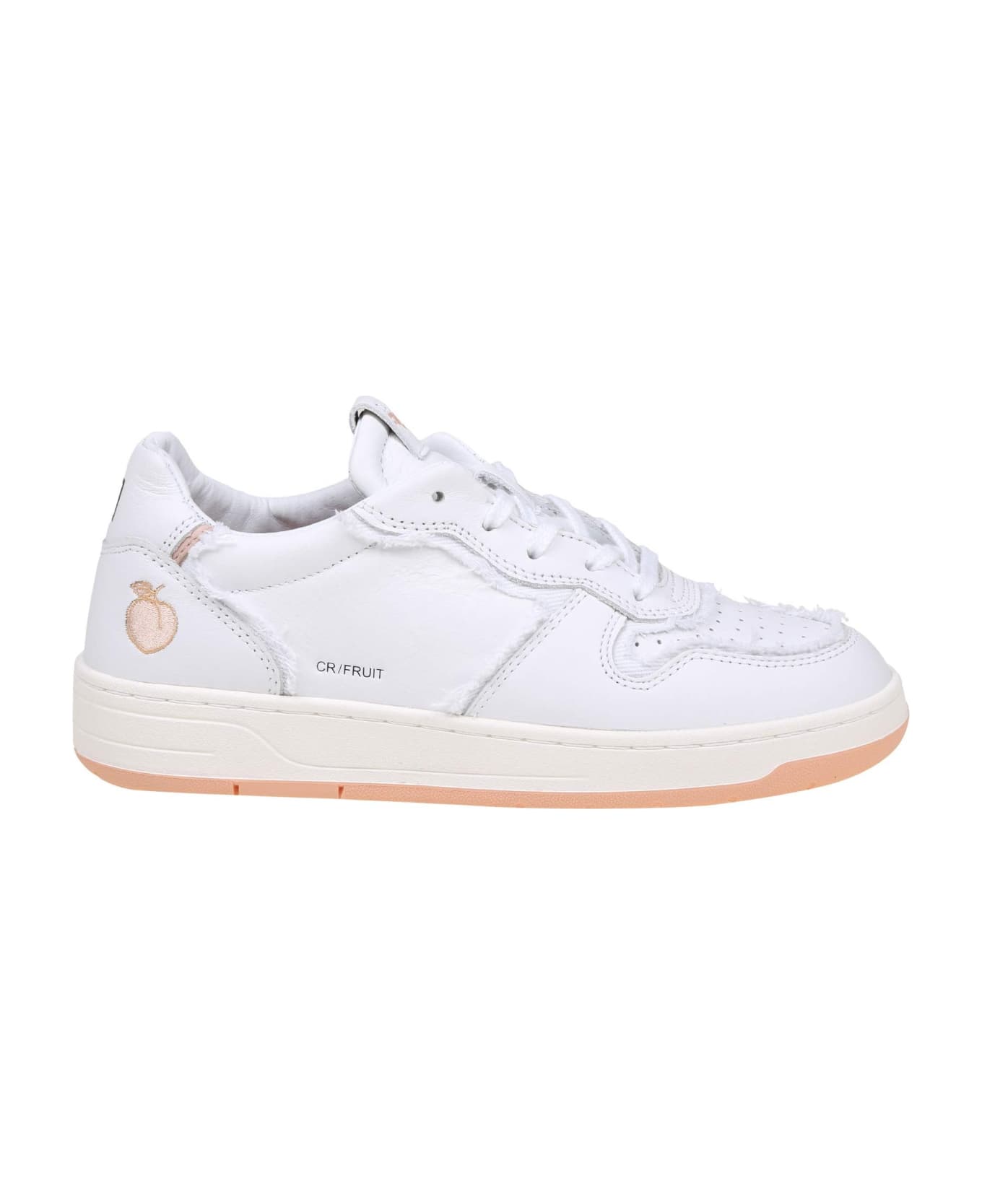 D.A.T.E. Court Sneakers In White Leather - Peach
