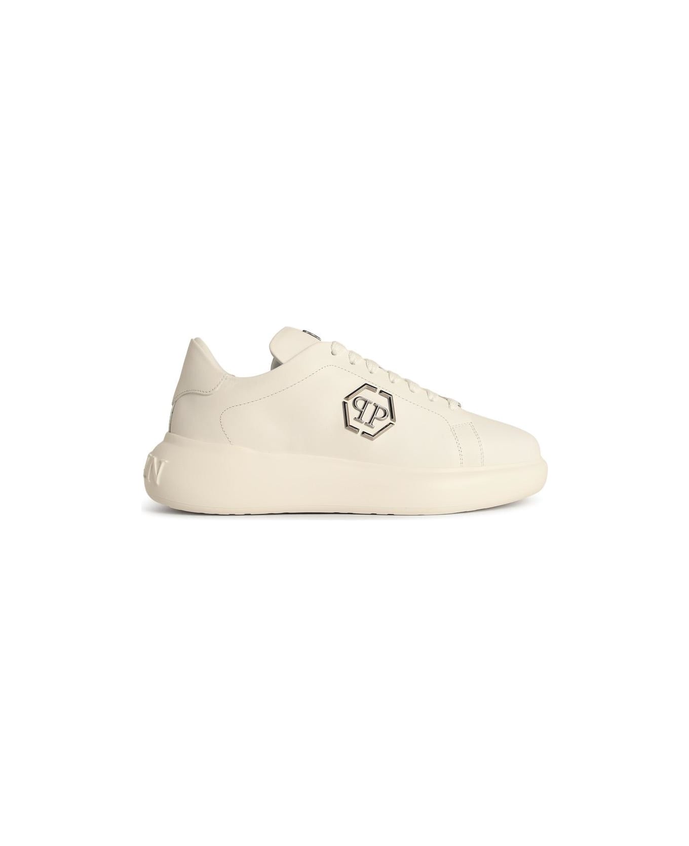 Philipp Plein 'low Top New Basic Hexagon' White Leather Sneakers - White