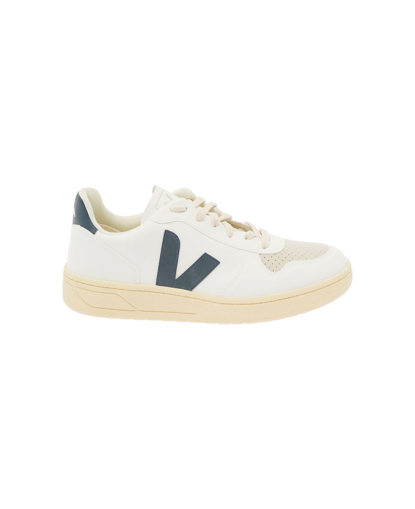 Veja White And Green Sneakers With Logo Details In Leather Man - White