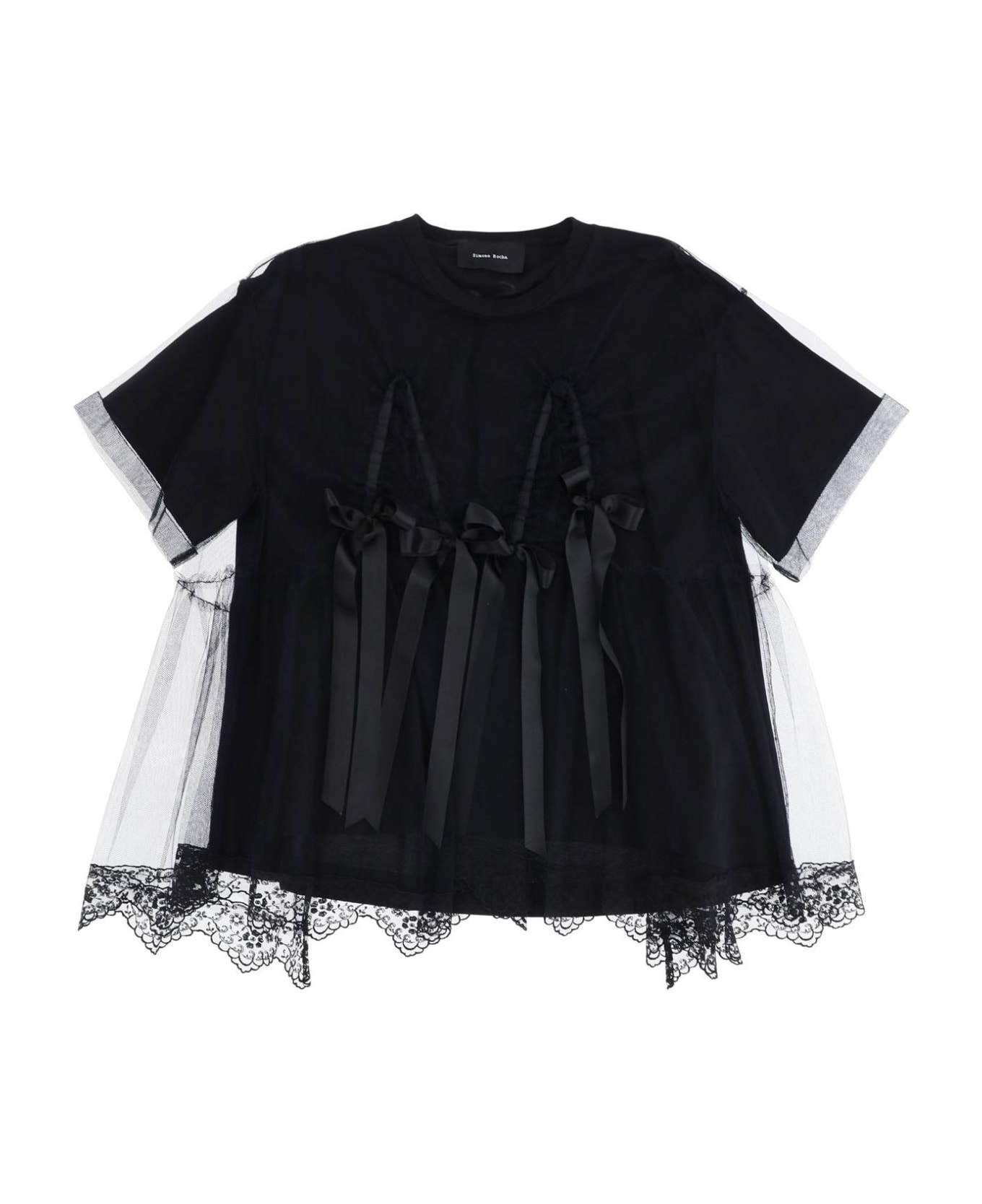 Simone Rocha Tulle Top With Lace And Bows - BLACK (Black)