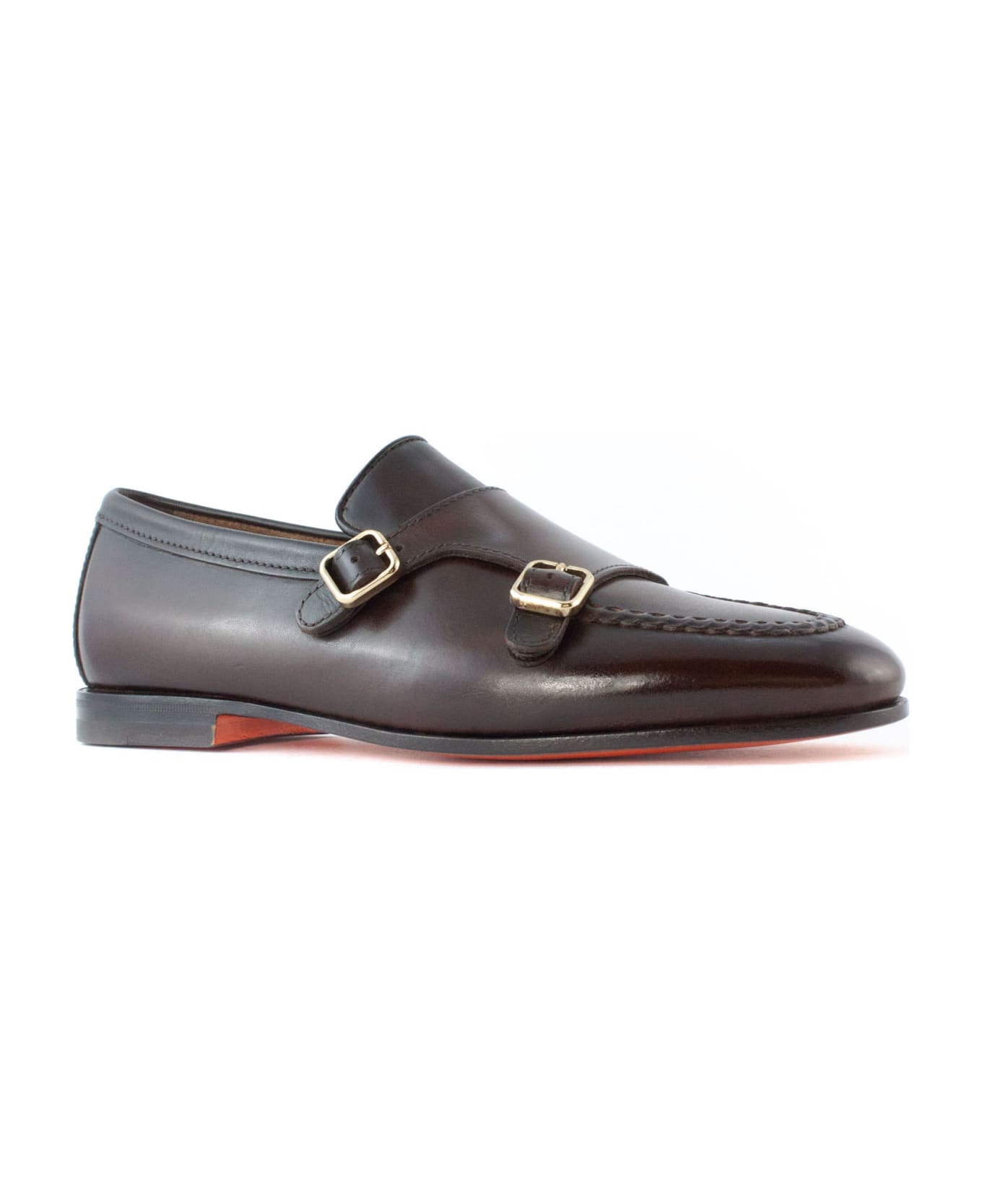 Santoni Brown Leather Double-buckle Loafer - BROWN ローファー＆デッキシューズ