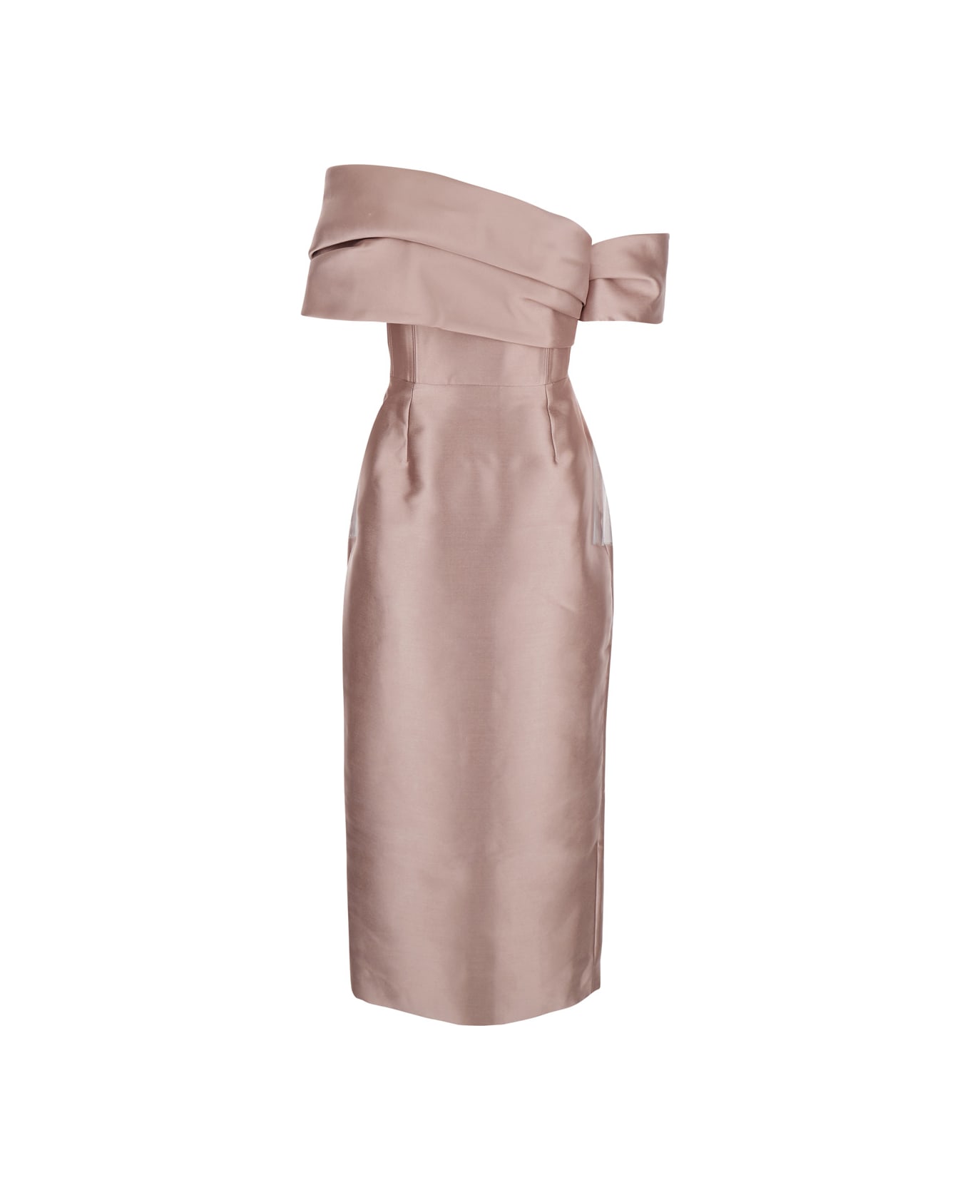 Solace London 'mirla' Pink Long Dress With Off-the-shoulder Design And Back Slit In Fabric Woman - Pink