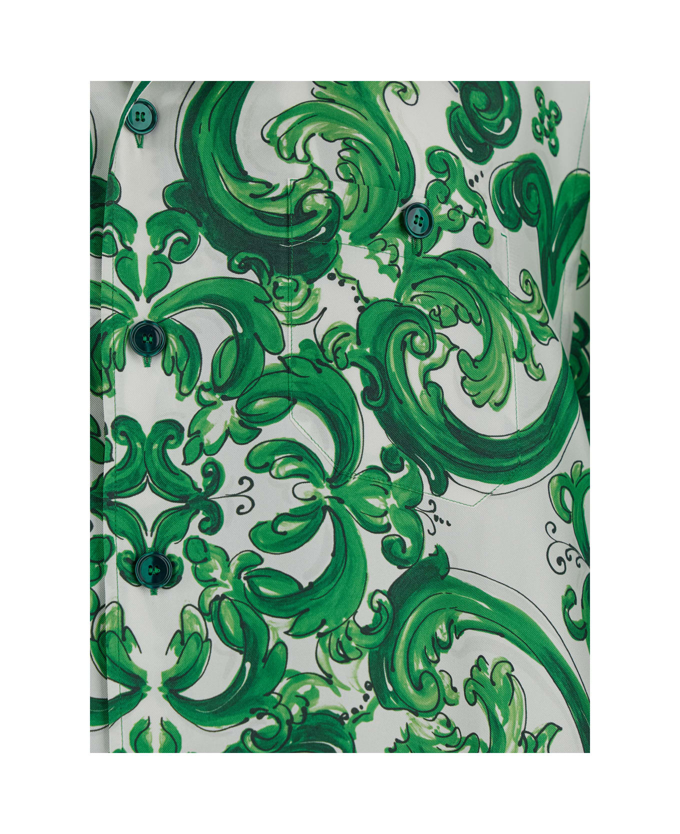 Dolce & Gabbana 'palermo' Green And White Bowling Shirt With Majolica Print In Silk Man - Green