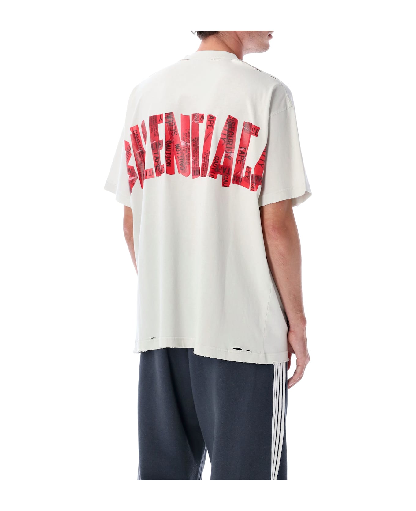 Balenciaga Security Tape Logo T-shirt - DIRTY WHITE/RED