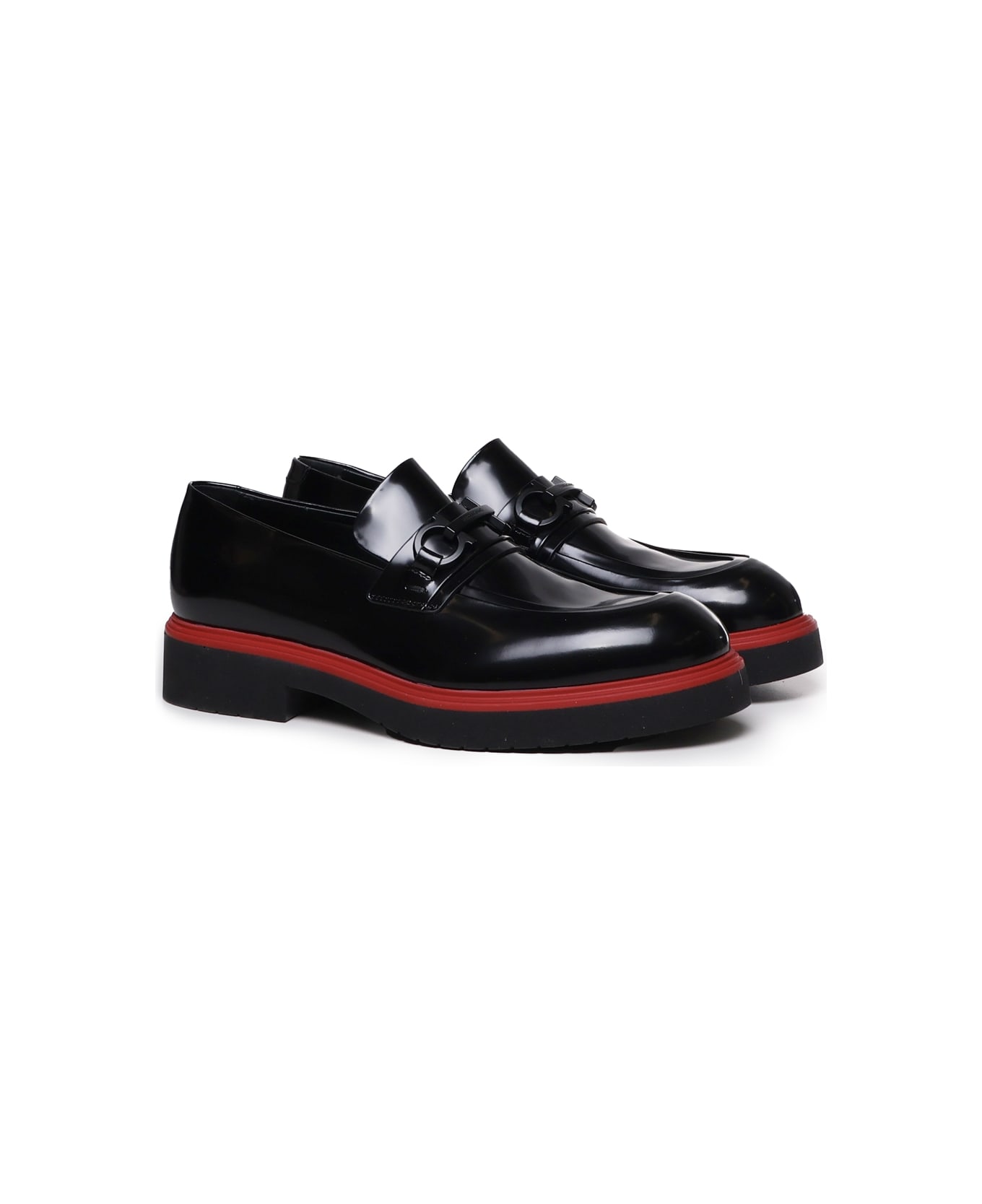 Ferragamo Gancini Leather Loafers - Black ローファー＆デッキシューズ