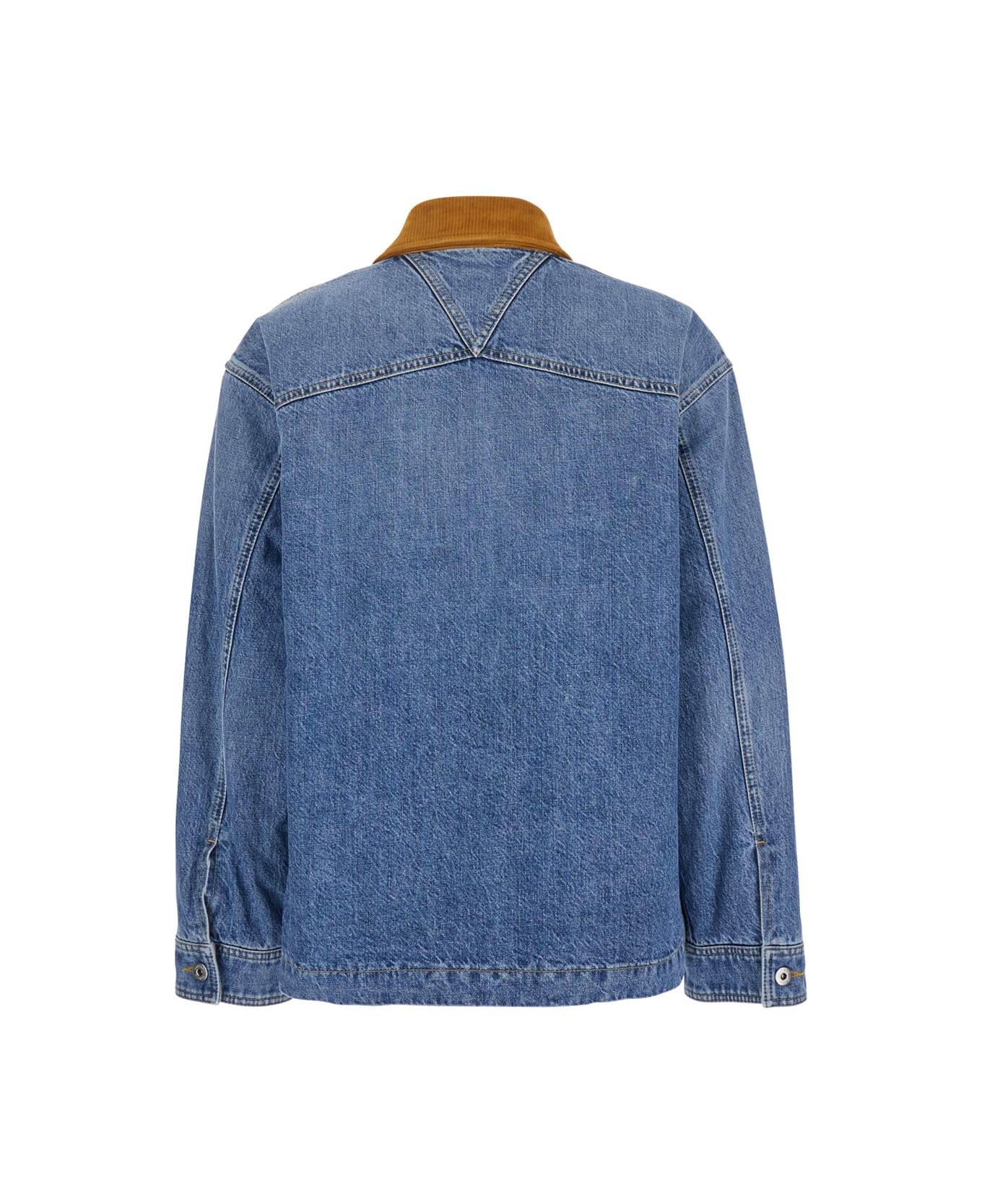 Bottega Veneta Blue Jacket With Suede Collar And Logo Patch In Denim Woman - Blu