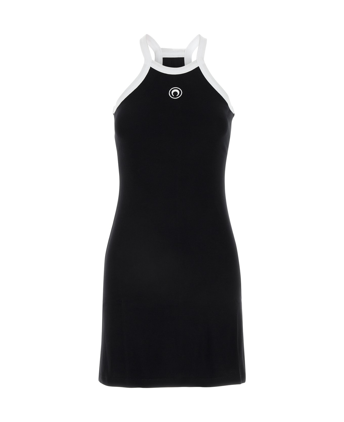 Marine Serre Moon Logo Ribbed Jersey Flare Dress - BLACK