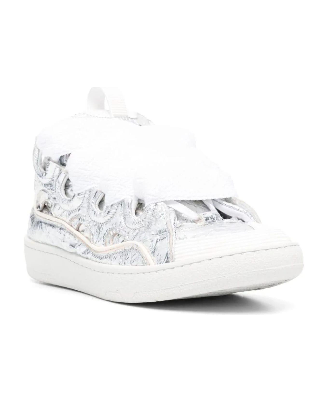 Lanvin Curb Sneakers In Crinkled Metallic Leather - Silver スニーカー