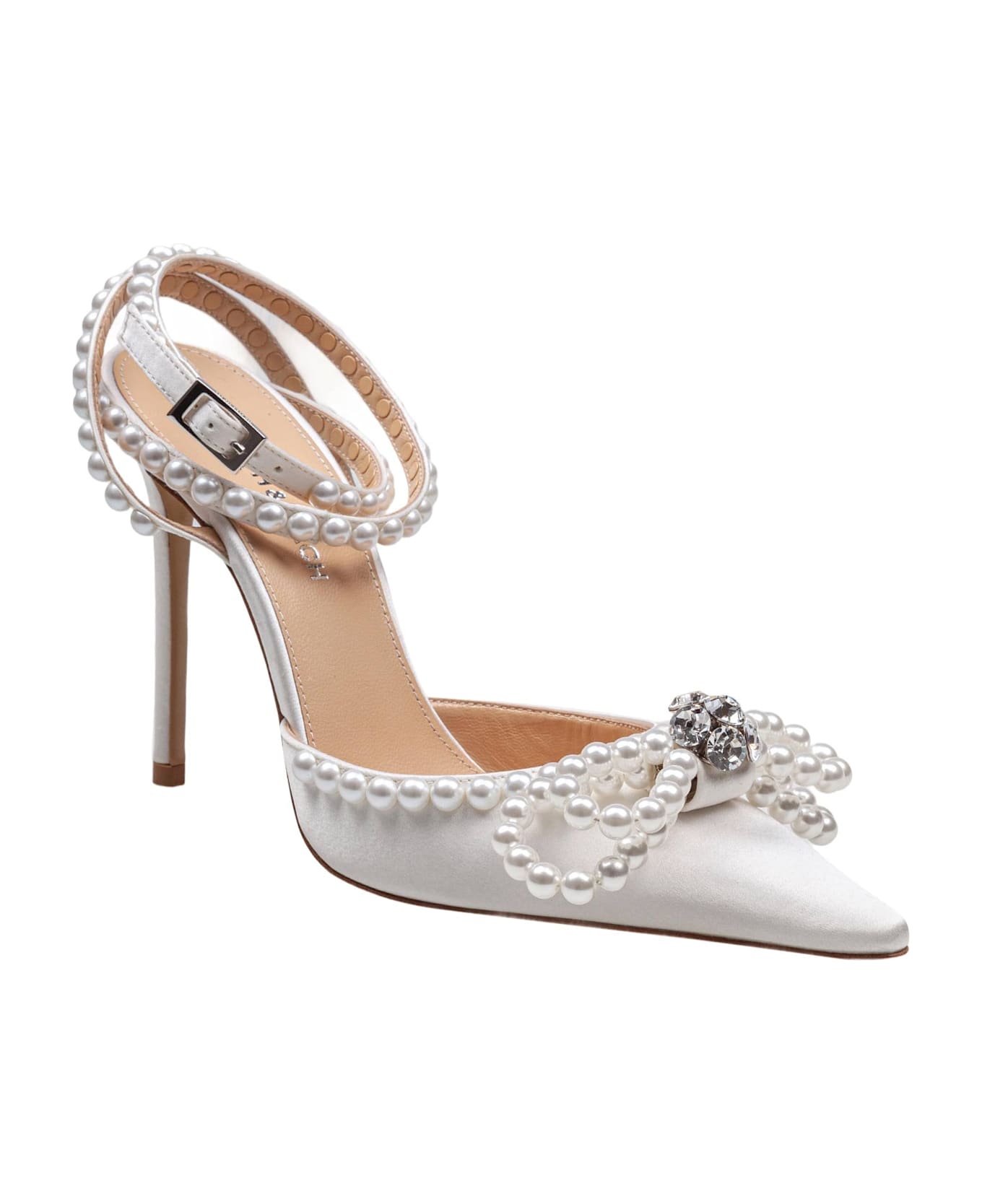 Mach 
Mach Satin Double Decollete
 With Pearl Bow - White