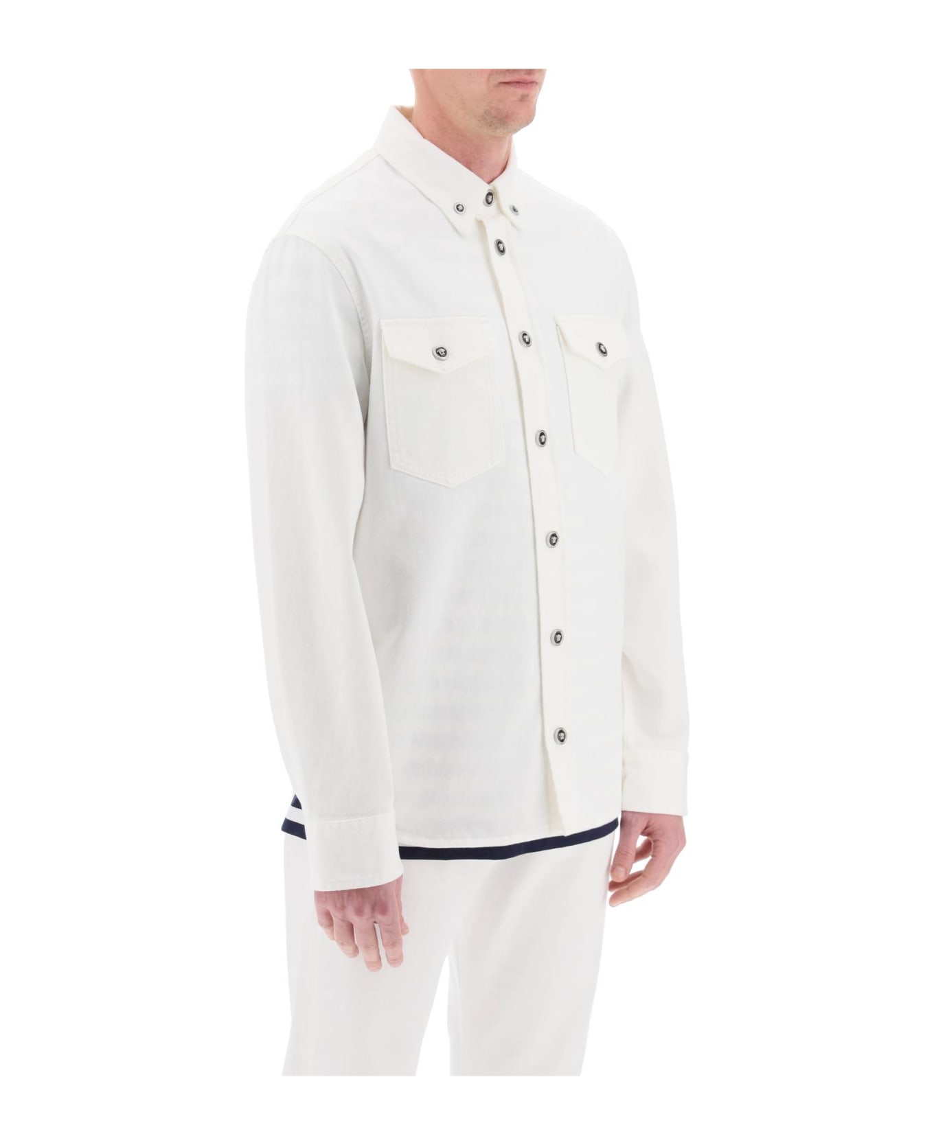 Versace Denim Shirt In White Cotton - White