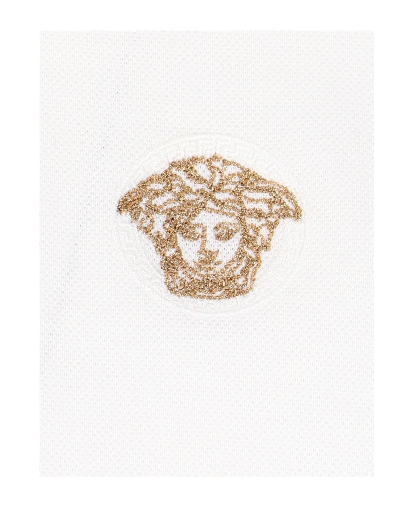 Versace 'greca' Embroidery Polo Shirt - White