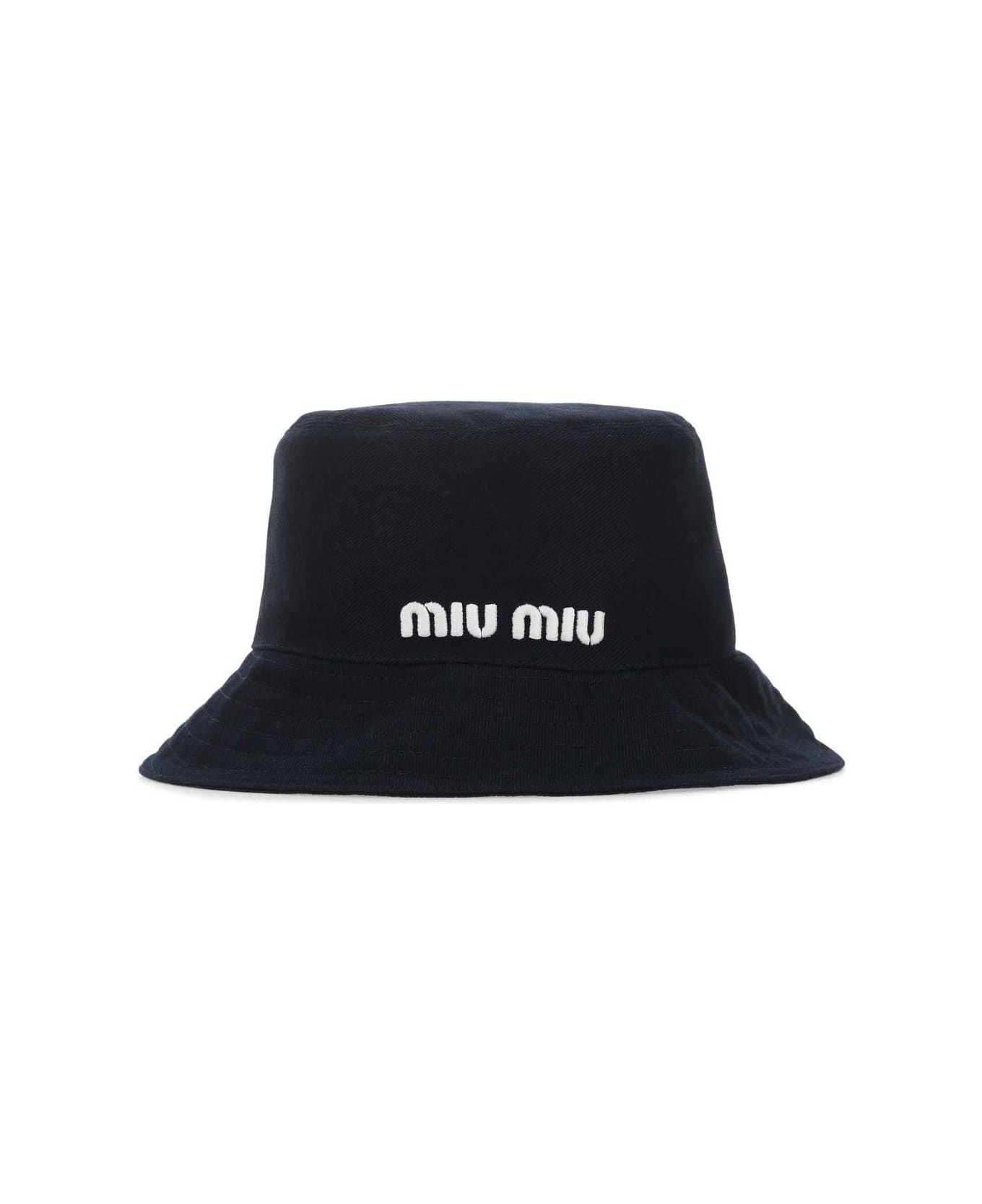 Miu Miu Logo Embroidered Bucket Hat - Blu+bianco