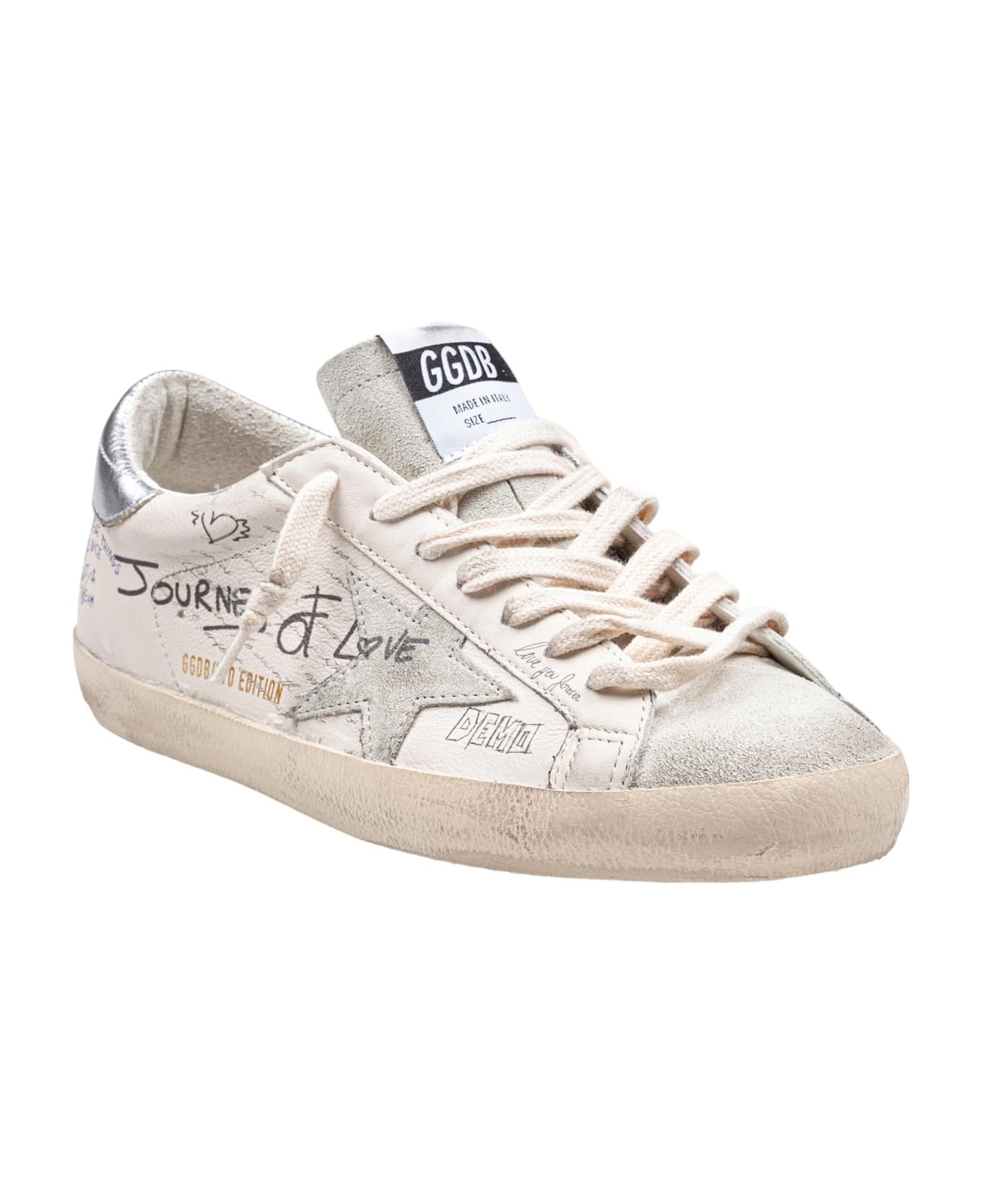 Golden Goose Super Star Sneakers In Leather And Suede Color White And Silver - White/Silver