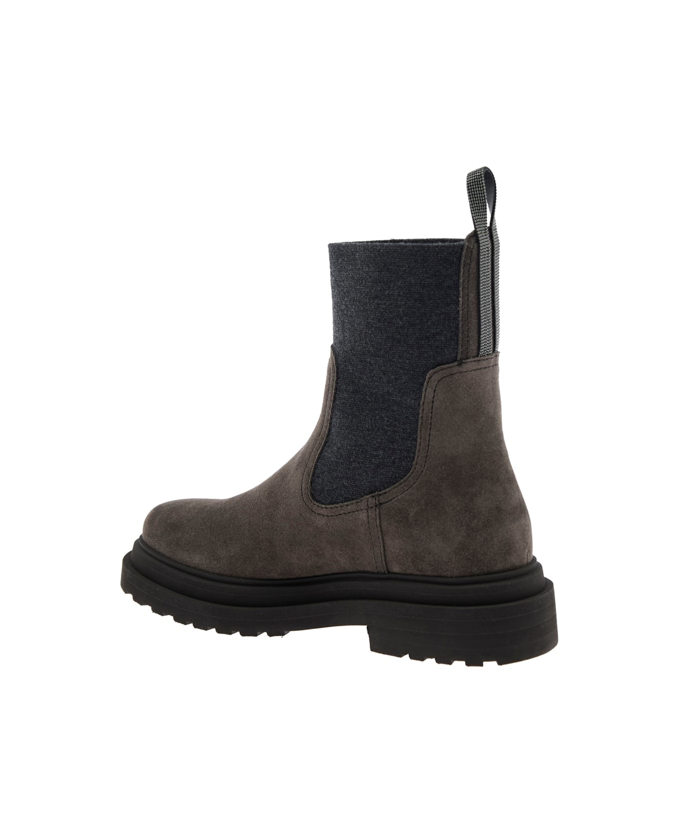 Brunello Cucinelli Brown Ankle Boots With Pull-tab With Monil At The Heel In Suede Woman - Brown