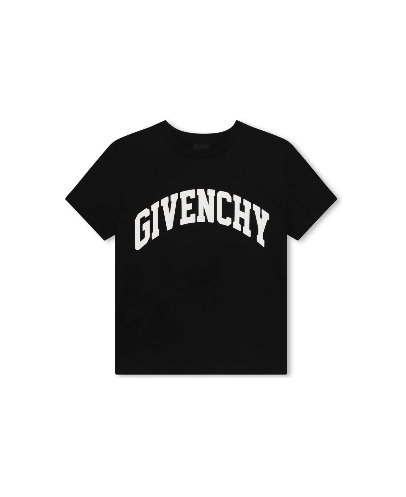 Givenchy Black Crewneck T-shirt With Contrasting Logo Lettering Print In Cotton Boy - Black
