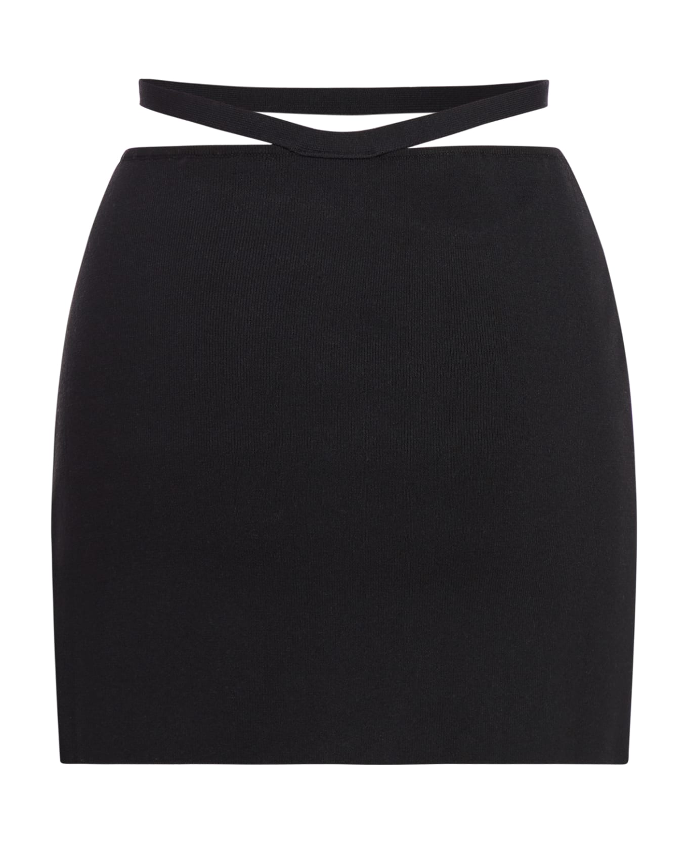 ANDREĀDAMO Stretch Knit Mini Skirt With Cut-out Bel - Black