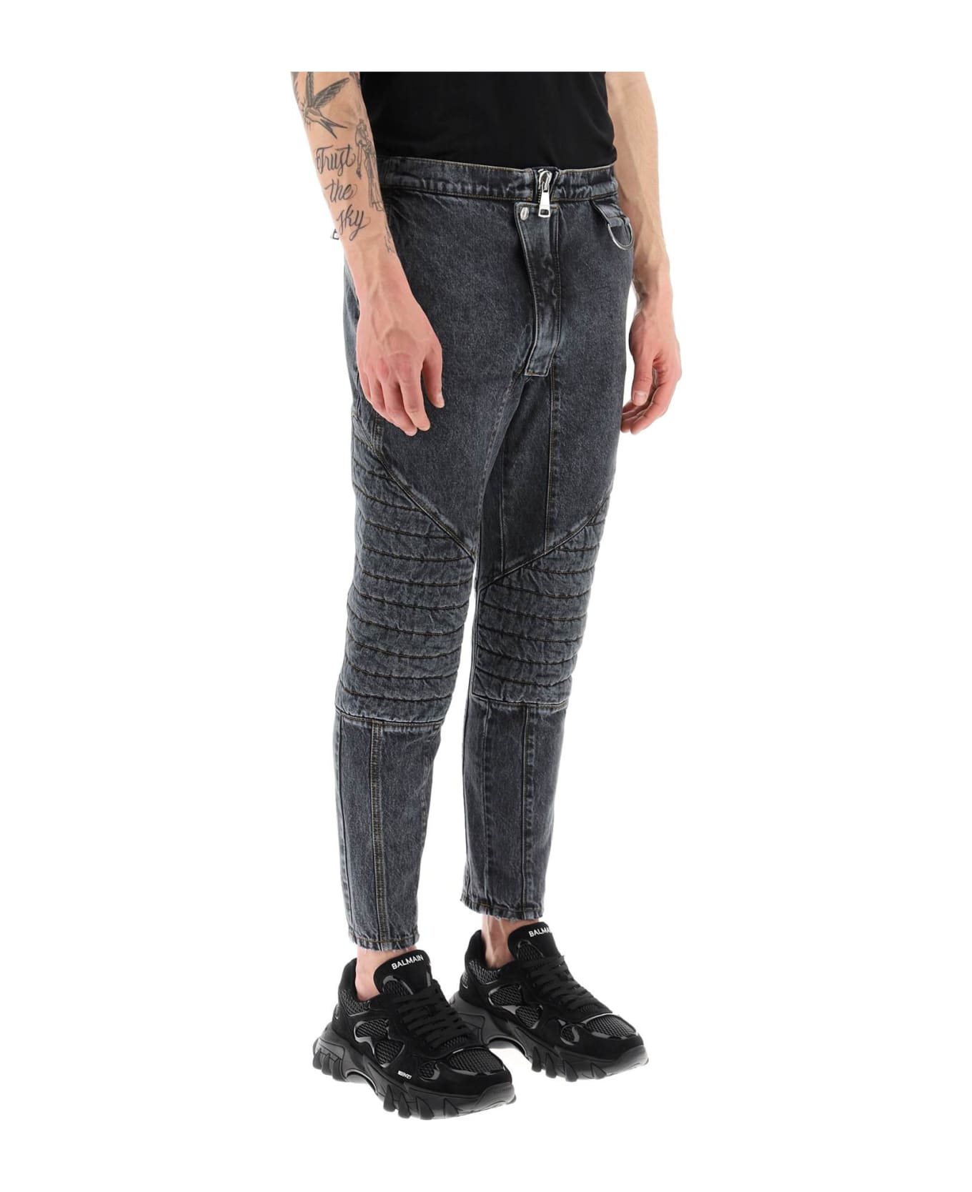 Balmain Jeans With Quilted And Padded Inserts - NOIR DELAVE (Grey)