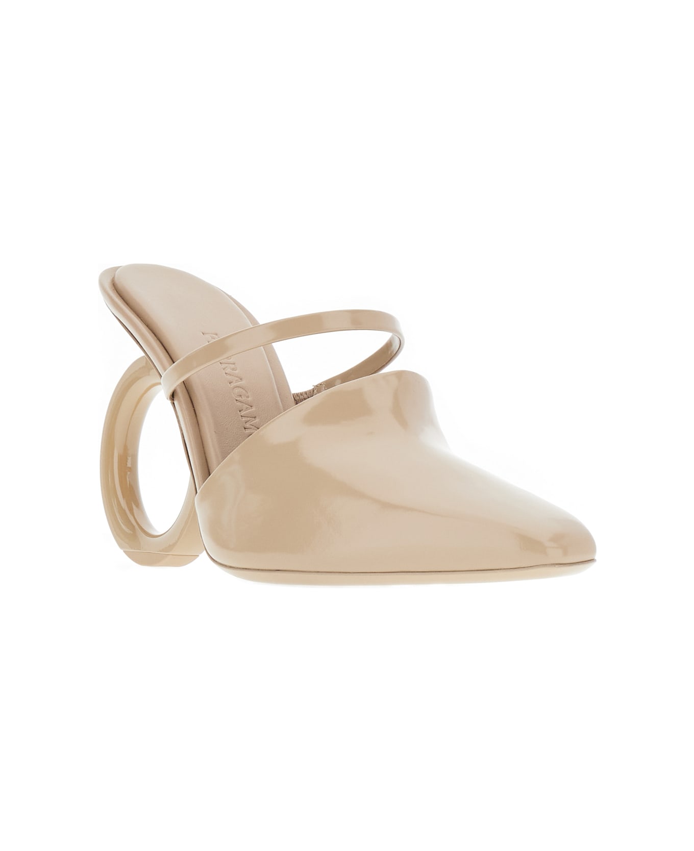 Ferragamo Powder Pink Leather Elina Mules - 002