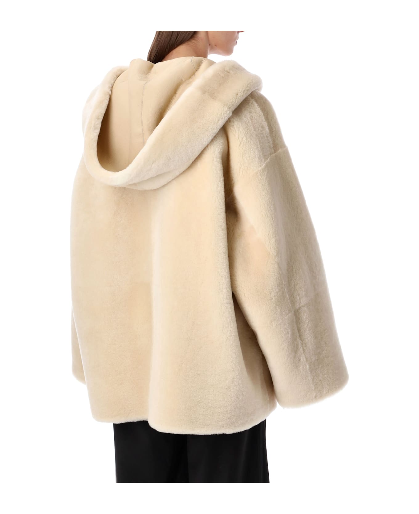 Alberta Ferretti Reversible Hooded Shearling Jacket - Avorio